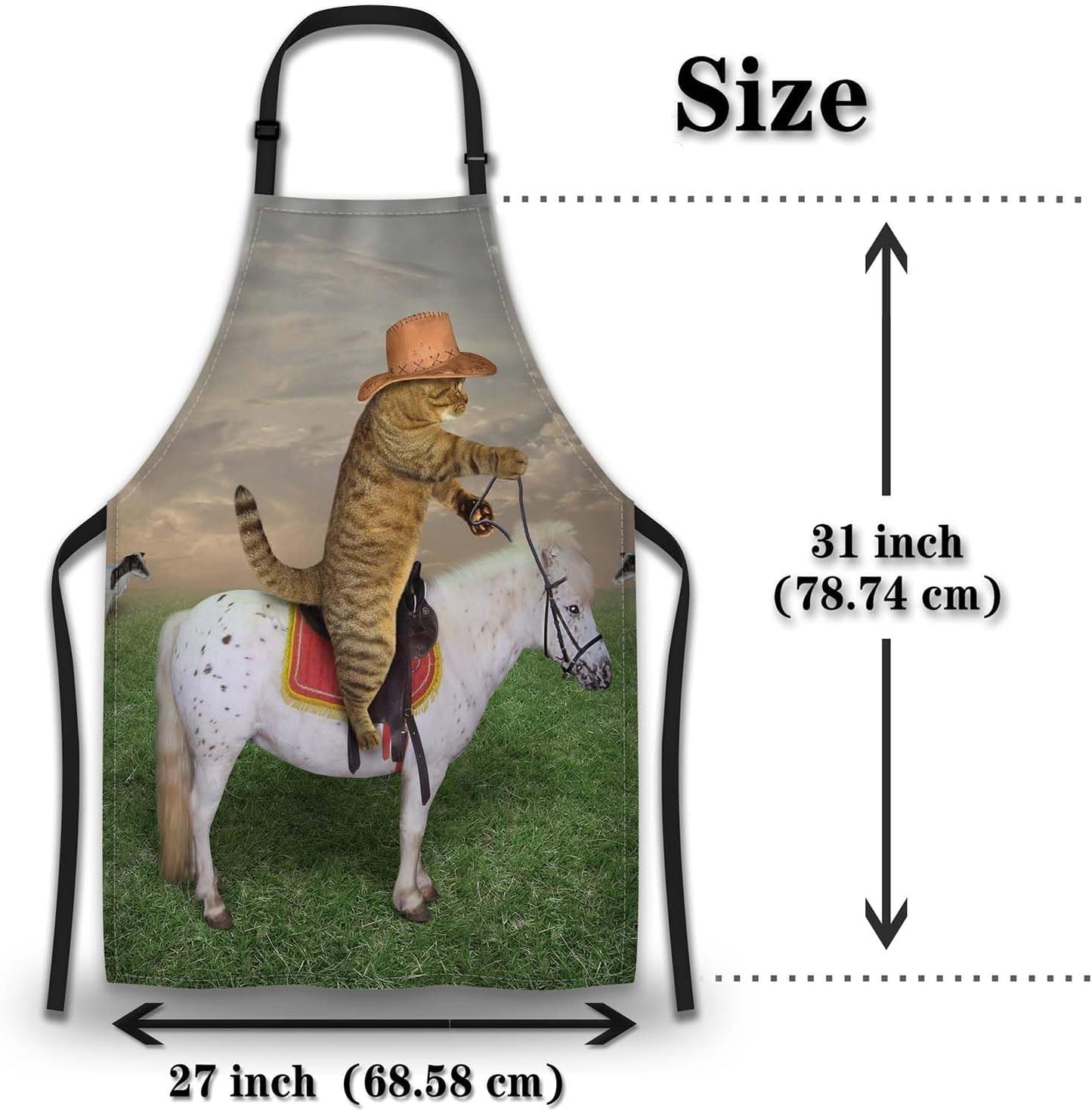 Kitchen Aprons for Women the Cat Cowboy on a Horse Mans Cooking Apron for Cooking Restaurant BBQ Painting Crafting Gardening 27” (W) x 31” (H), Waterproof Aprons
