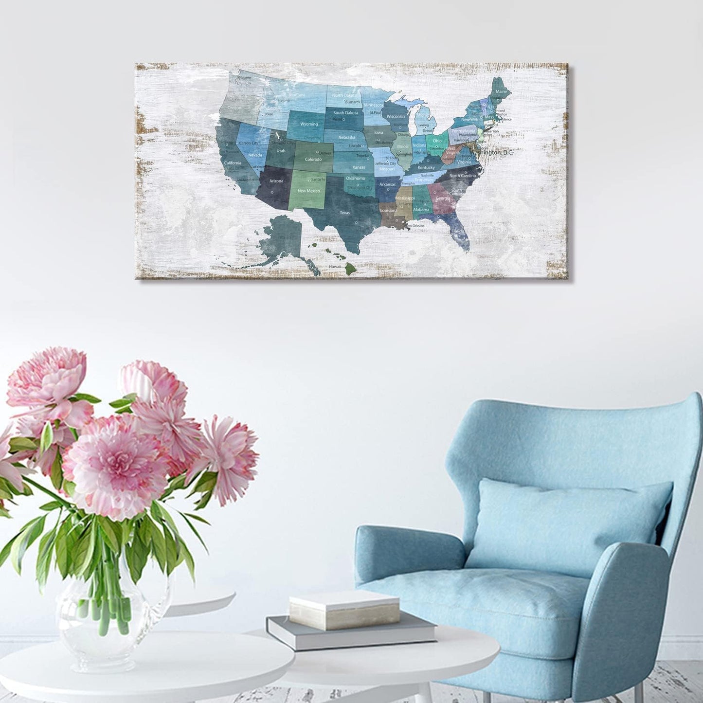 Map of The United States Wall Decor Map Canvas Wall Art for Wall Decoration Wood Background USA Canvas Prints for Bedroom Office Kitchen Home Wall Decor Framed Artwork Ready to Hang24 x48
