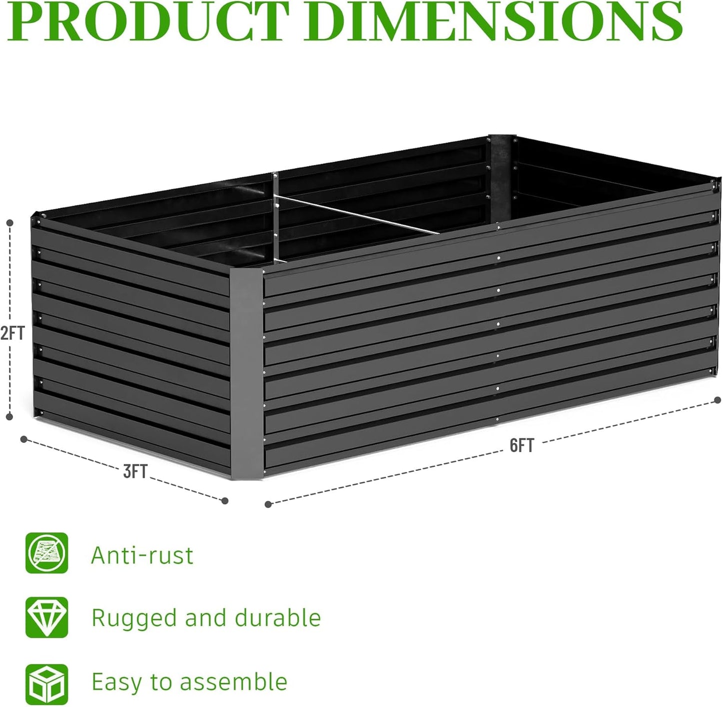 6x3x2 ft Raised Garden Bed, Large Metal Planter Raised Beds, Planters for Outdoor Plants for Vegetables, Flowers, Herbs, Fruits, and Succulents.(2 Pcs)