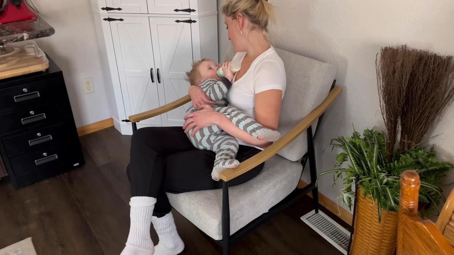 Modern Accent Chair for Living Room Bedroom Mid Century Arm Chair Upholstered Office Accent Chair Comfy Waiting Room Chair with Metal Frame, Grey