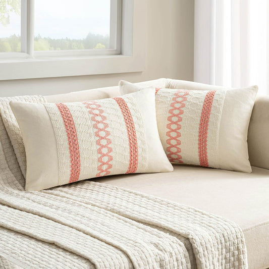 MIULEE Set of 2 Coral Red Boho Decorative Lumbar Pillow Covers 12x20 Inch Farmhouse Rustic Couch Throw Pillows Modern Summer Cushion Covers Retro Cute Macrame Woven Home Decor for Bed Sofa Chair