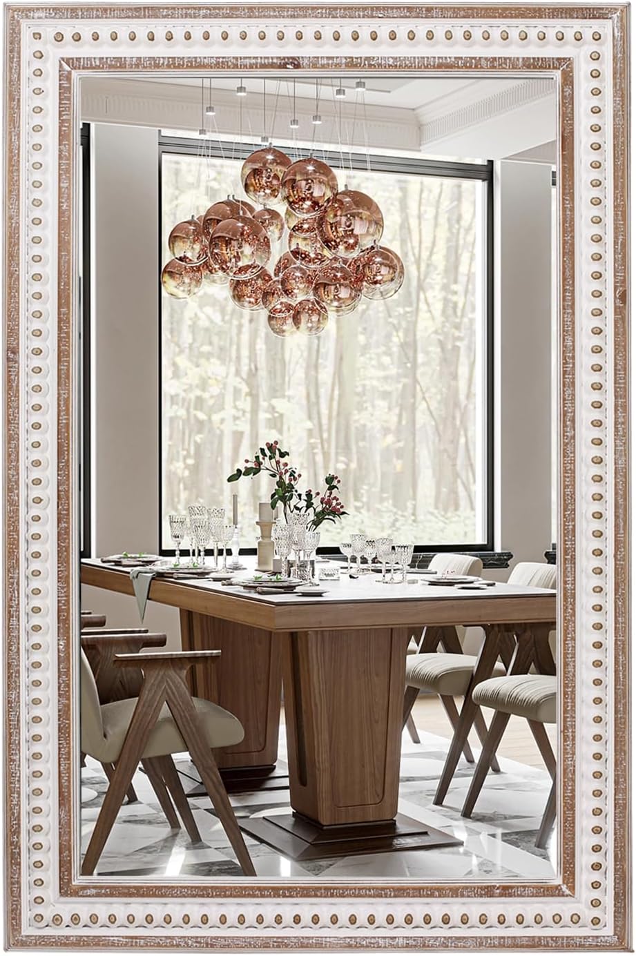 35x23'' Boho Wooden Rectangle Wall Mirror, Rustic Farmhouse Rectangular Mirrors for Bathroom, Bedroom, Living Room, Entryway Decorative - Vertical or Horizontal Hanging