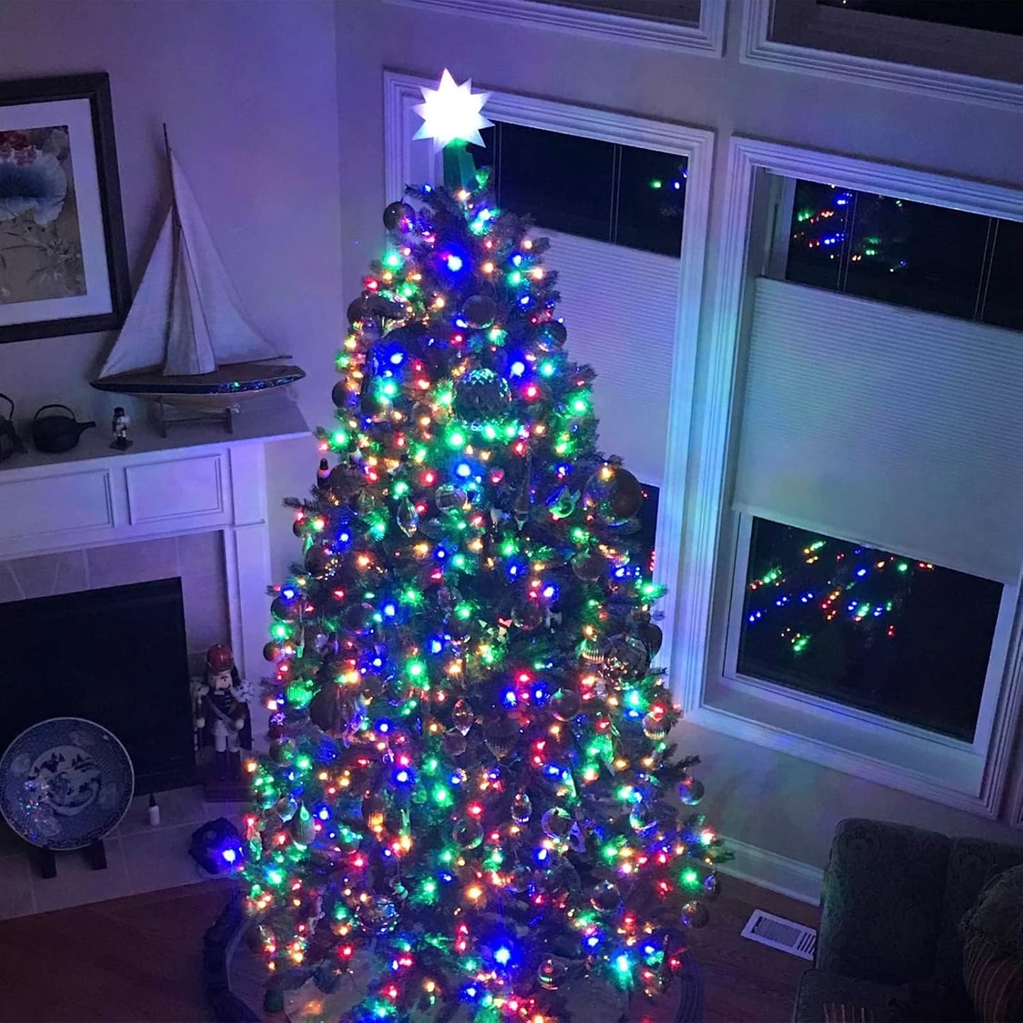 PEIDUO Christmas Lights with Music, Infrared Motion Sensor Controller with 6 Modes, Waterproof for Xmas Outdoor Garden Party Decor, Plug in, Multicolor Lights