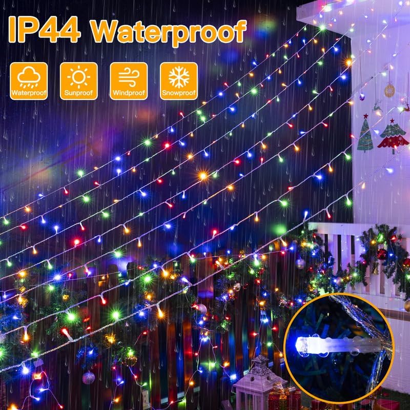 Ollny Christmas Lights, 210FT 640LED Christmas Tree Lights with 11 Modes Remote Control IP44 Waterproof, Warm White to Multicolored Outdoor Christmas Lights for Outside Indoor Patio Xmas Decorations
