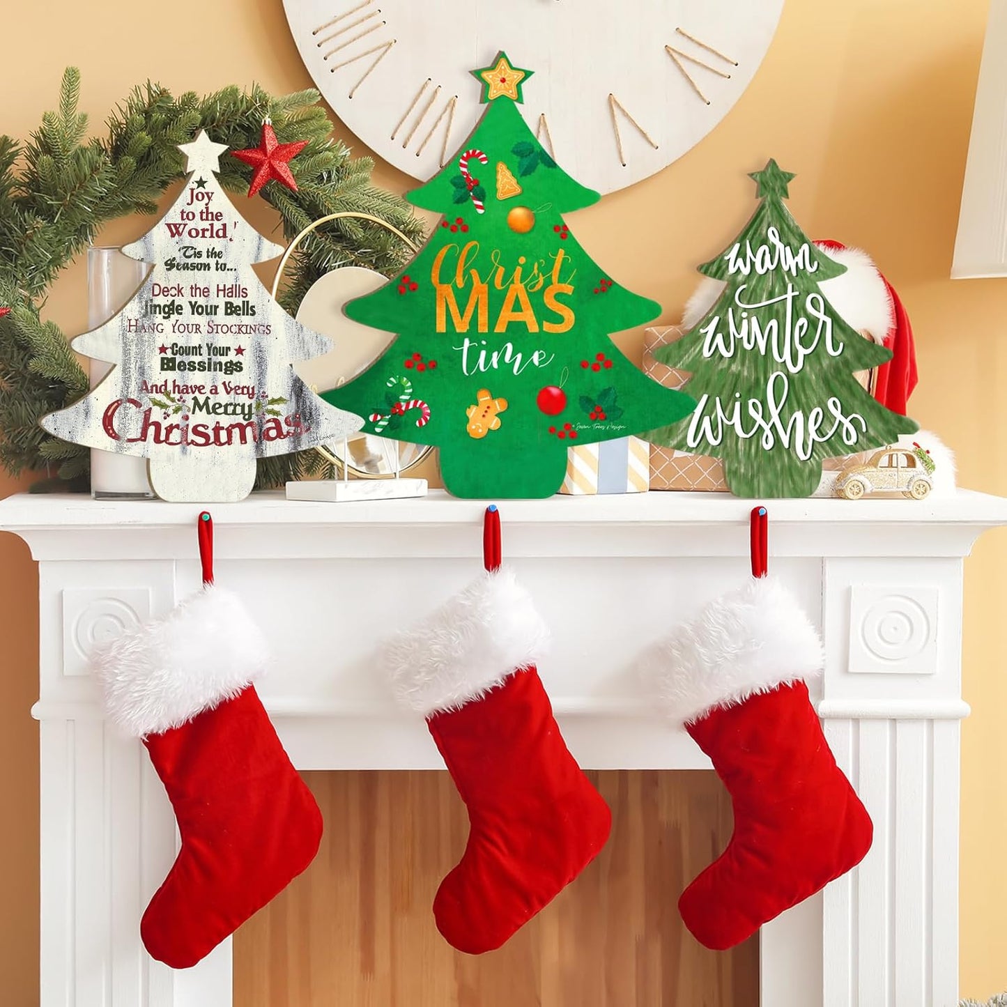 Wooden Christmastree Ornaments for Paint Christmas Decorations Cutouts Unfinished 6Pack, Wood Christmastree for Crafts DIY Blank Cutouts Ornament Winter New Year Decorations 3 Size