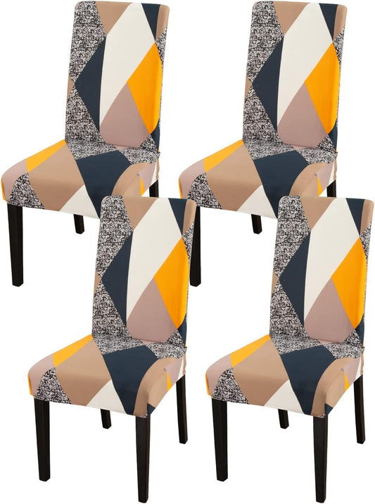 JQinHome Dining Chair Covers Set of 4,Magic Cube High Stretch Removable Washable Parsons Chair Slipcover for Dining Room Home Party Hotel Wedding Ceremony (Geometric Patterns)