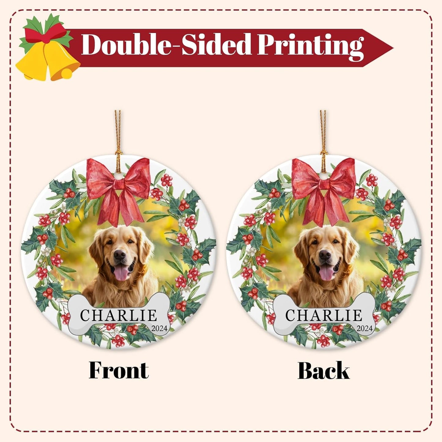 Personalized Dog Name Ornament 2025 Custom Pet Cat Names Ornaments for Christmas Tree,Dog 1st Christmas Ornament Gift, Double-Sided Ceramic Customized Xmas Ornament