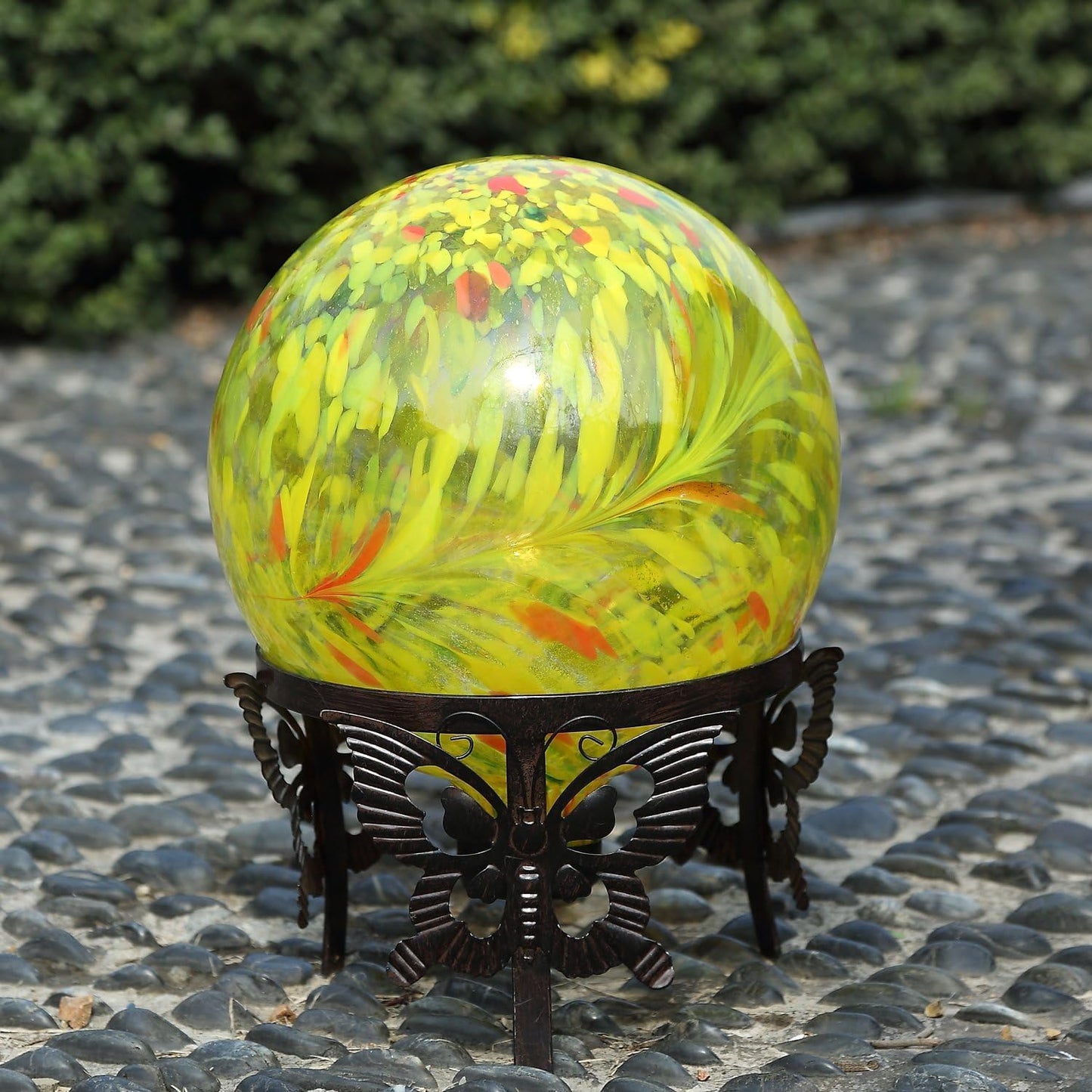 Gazing Ball 10 inch Colorful Glass Gazing Ball for Garden Decor, Indoor Outdoor Glass Gazing Globe Yard Decoration, Yellow