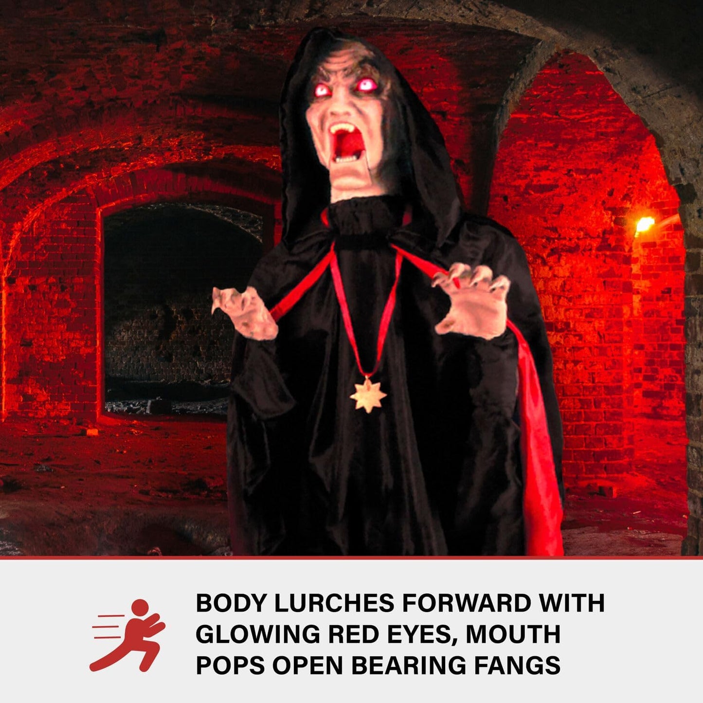 Haunted Hill Farm Motion-Activated Lurching Vampire by Tekky, Lunging Halloween Animatronic for Indoor or Covered Outdoor Creepy Halloween Decorations, Plug-in or Battery Operated Halloween Prop