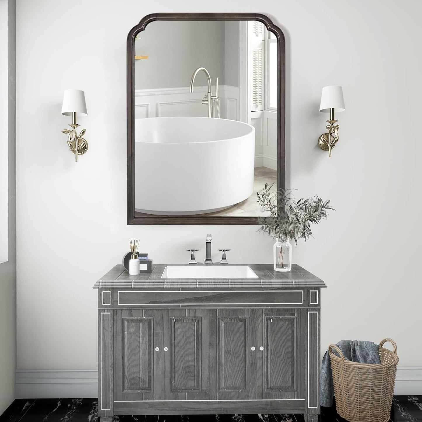 WallBeyond Wood Bathroom Mirrors for Wall Mounted, 30" x 40" Rustic Wood Frame Wall Mirrors Decorative for Living Room or Bedroom Vanity Mirror (Black)