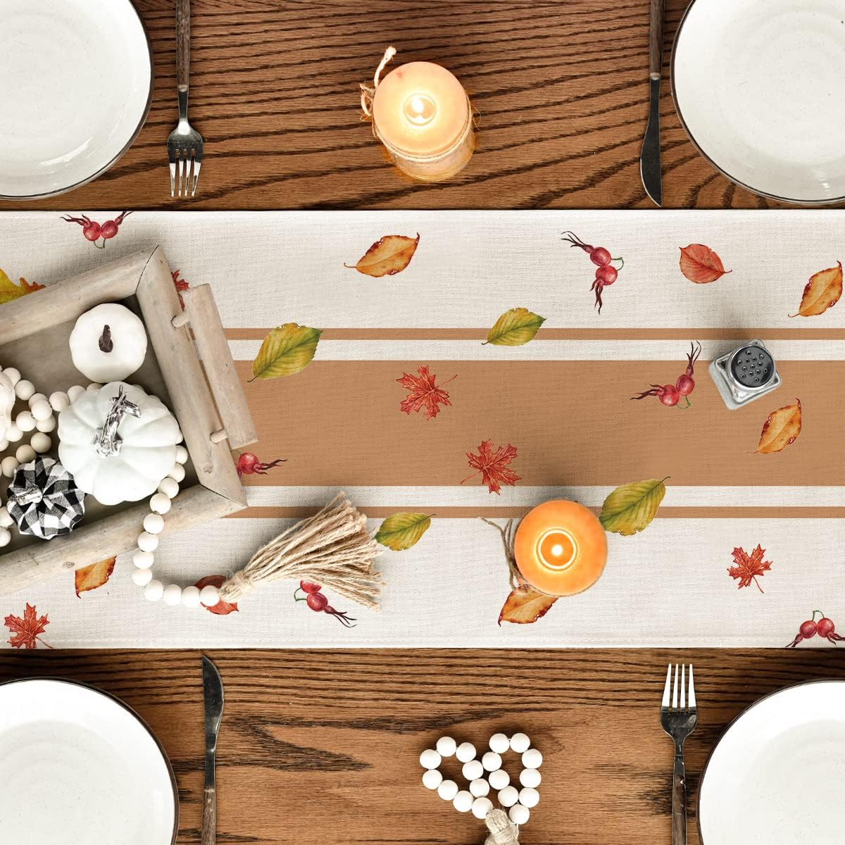 Artoid Mode Thankful Fall Pumpkin Leaves Floral Vases Table Runner, Autumn Thanksgiving Kitchen Dining Table Decoration for Home Party Decor 13x48 Inch