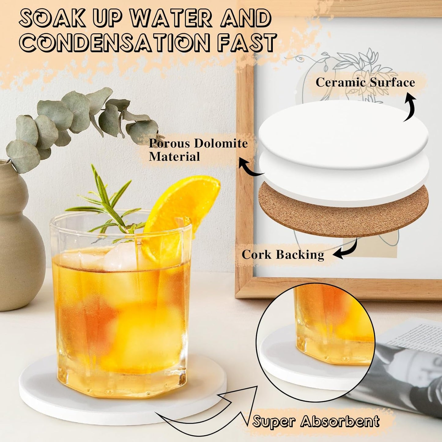 Ceramic Tiles for Crafts, GOH DODD 24 Pack Unglazed Blank Coasters with Cork Backing for Alcohol Ink Painting Acrylic Pouring Art Projects Housewarming Gifts Wedding School Education, Round, 4 Inch