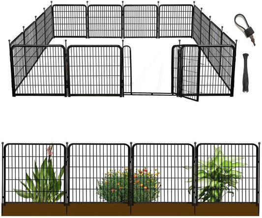 Garden Fence with Gate 32 in(H)×26.6 Ft(L) 12 Panels, Heavy Duty Iron Animal Barrier Fence for Yard, Suitable for Indoor Pet Fence Or Outdoor Dog Fencing