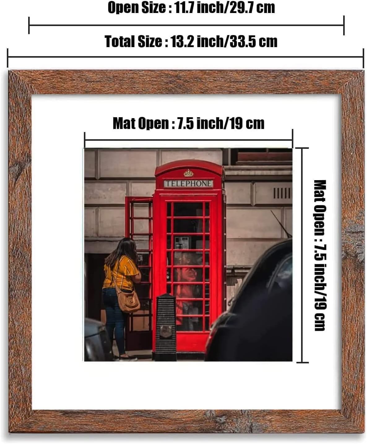 12x12 Picture Frame Set of 6, Display Pictures 8x8 with Mat or 12x12 Without Mat for Wall Mounting,Rustic Brown