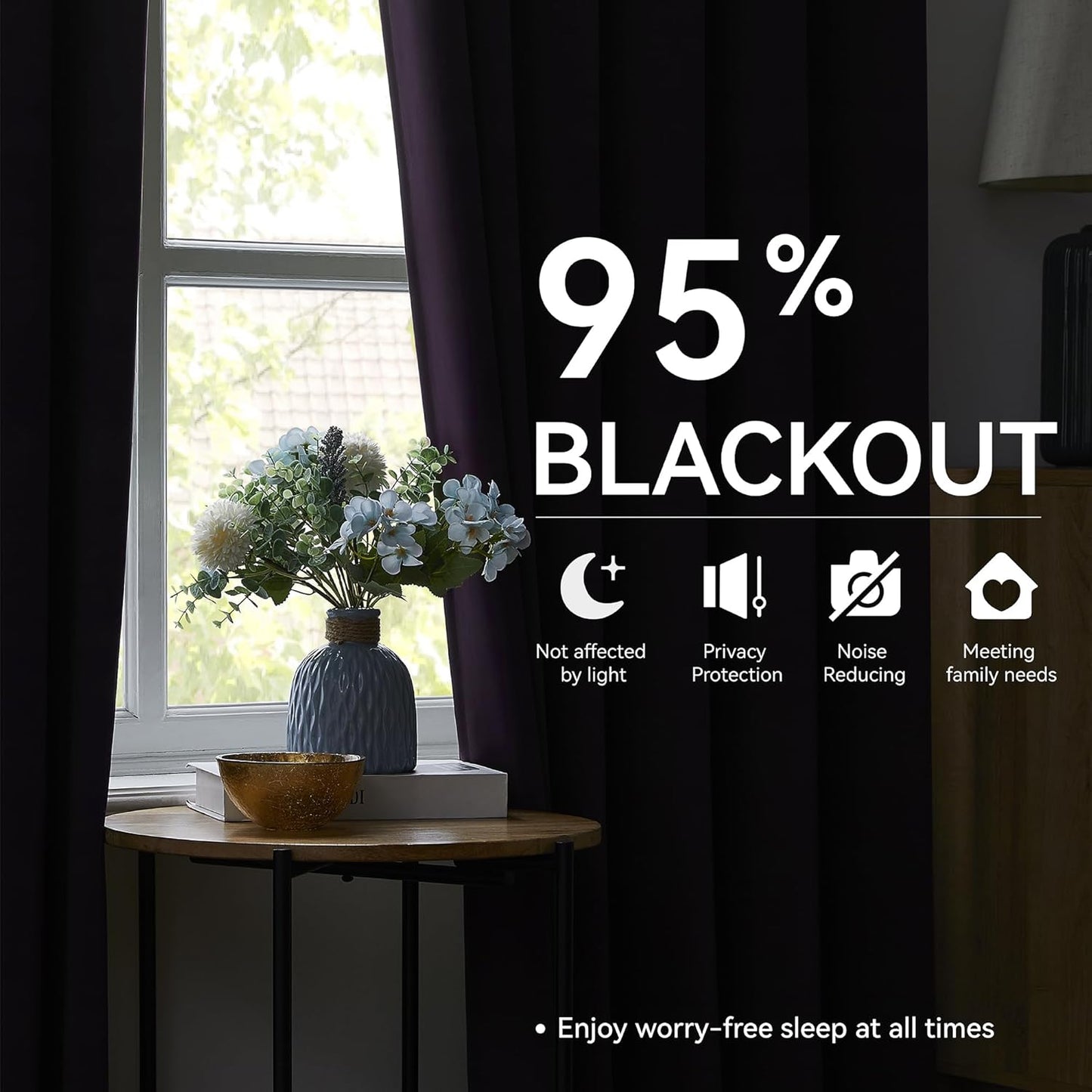 KangBang Royal Purple Pleated Curtains 2 Panels Set, 90 Inch Blackout Curtains for Bedroom Living Room, Sound Dampening Polyester Soft Aesthetic Window Treatments with Hooks, 40x90 Inch