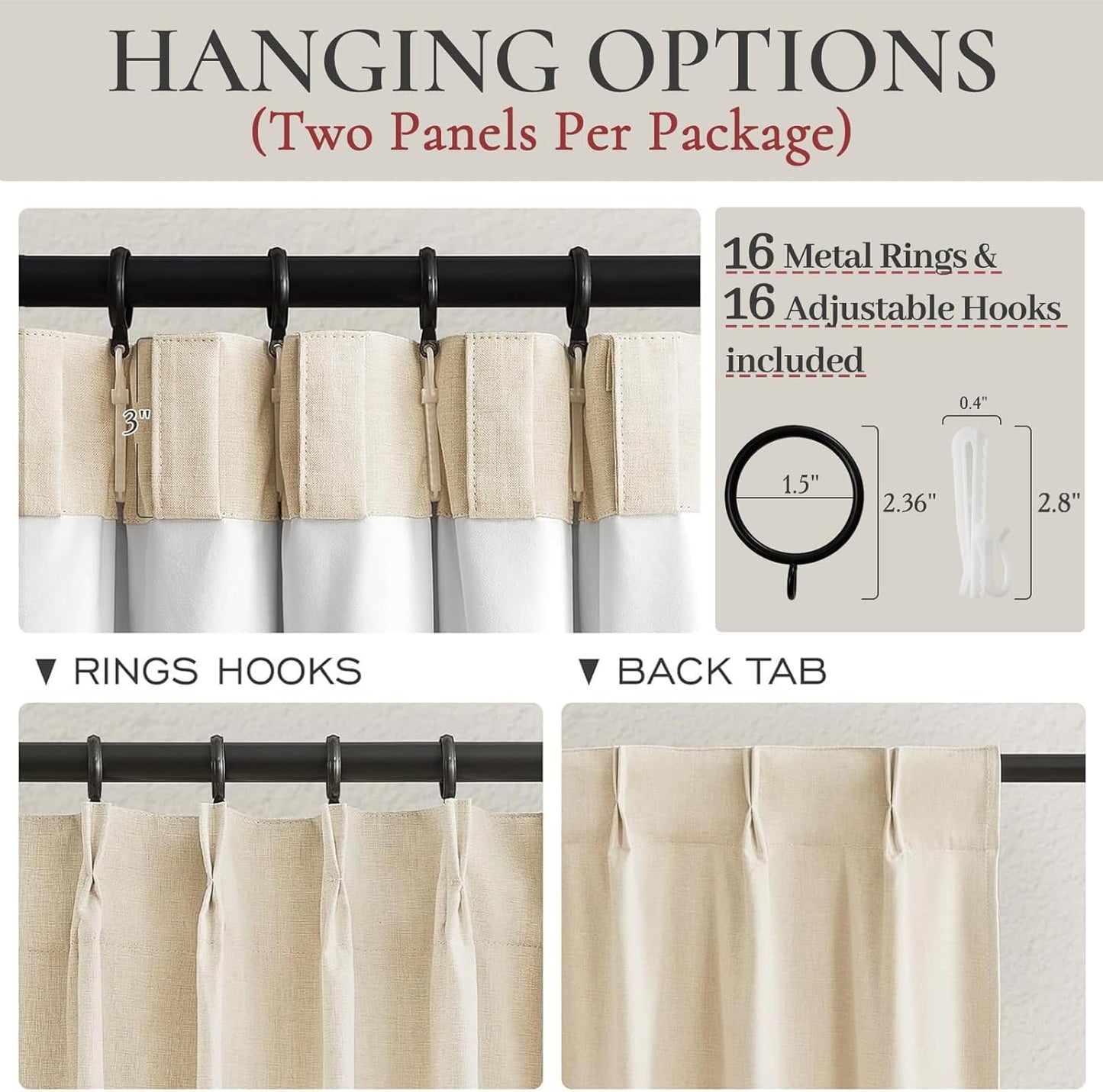 Black Out Curtains 108 Inch Long 2 Panels Burg, Blackout Tall Floor Length Curtains for High Living Room Sound Proof Curtains Linen Window Hooks for Pinch Pleated Drapes Track System Buttercream Ivory