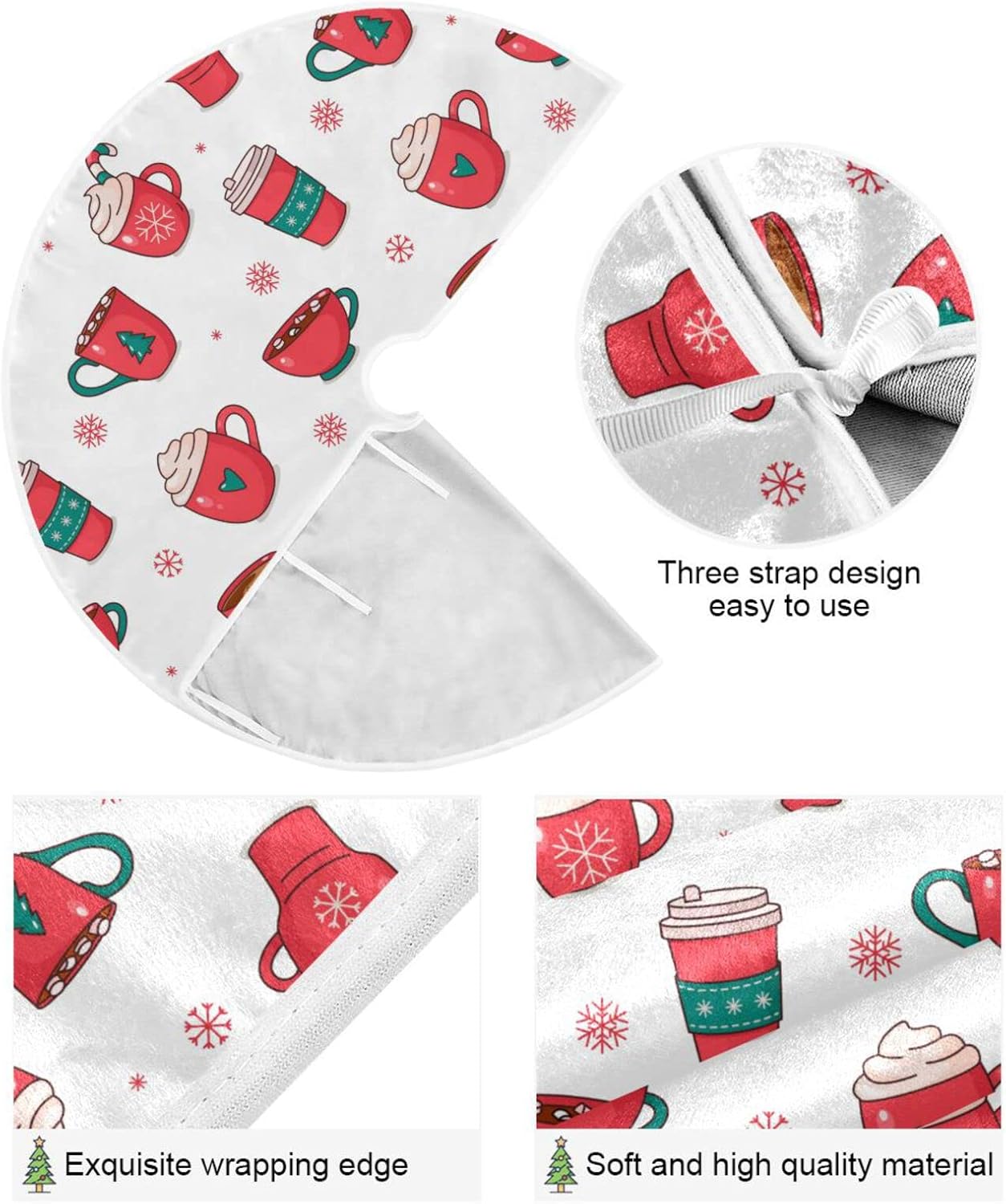 Christmas Hot Chocolate Coffee Tree Skirt, Seasonal Tree Mat Holiday Party Supplies Ornaments Indoor Outdoor Decorations for Tabletop Trees 47.2 Inches