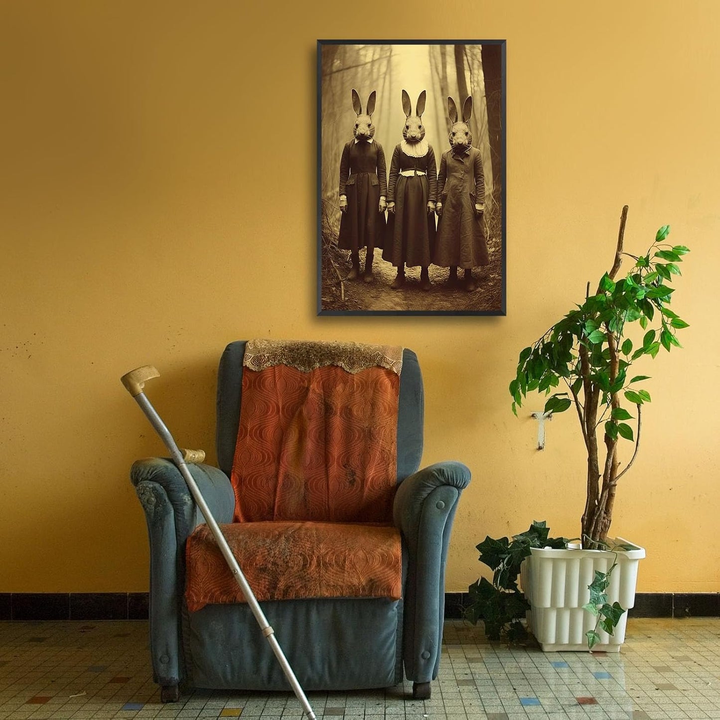 Vintage Halloween Wall Decor Rabbit Cult of the Occult Forest Canvas Wall Art Poster Gothic Dark Academia Decorations Room Creepy Print Spooky Pictures 16X24inch Aluminum Framed