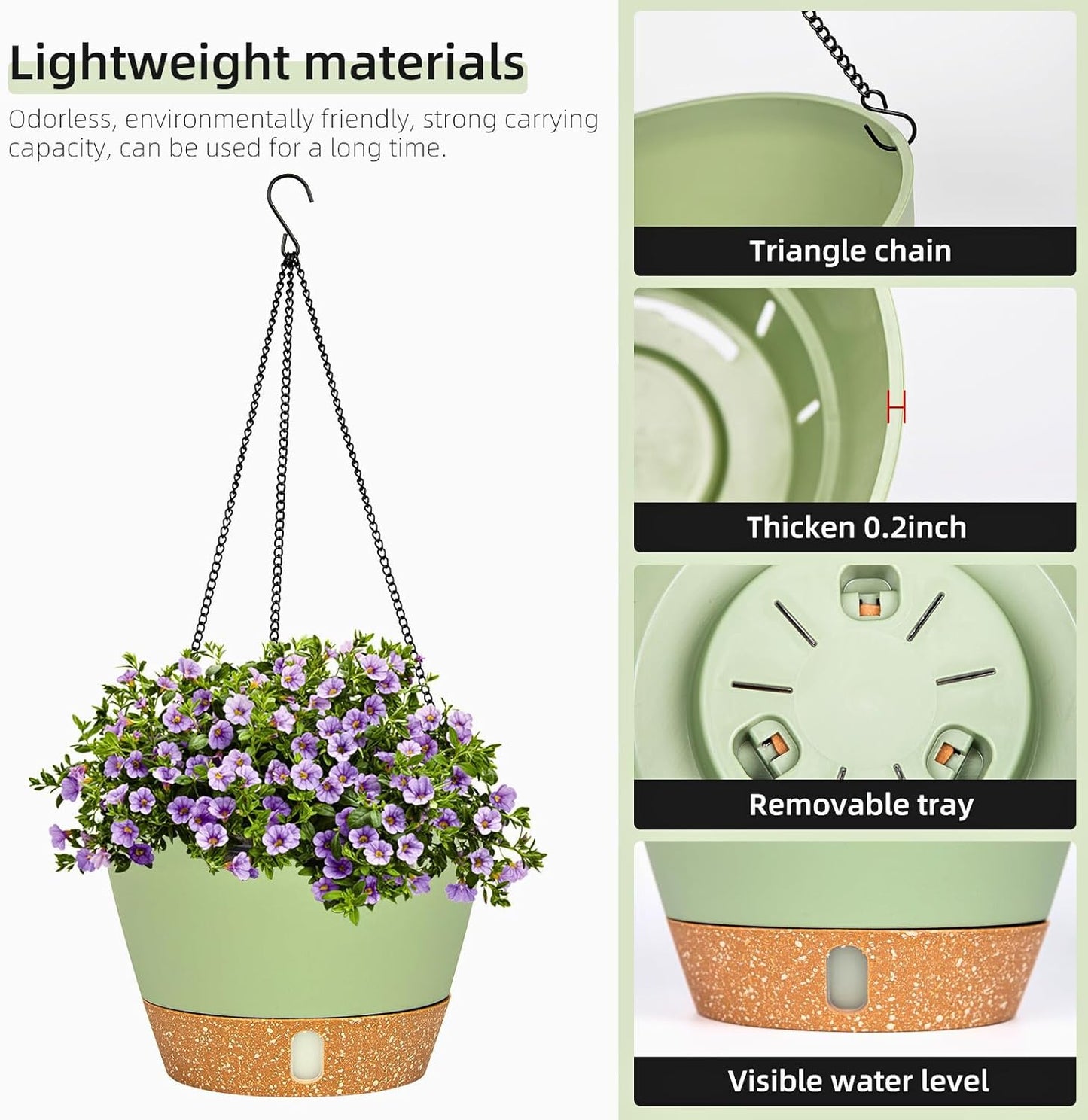 QCQHDU 2 Pack Hanging Planters for Indoor Outdoor Plants, 8 Inch Hanging Baskets Flower Pots with Reservoir Tray & Visible Water-Level