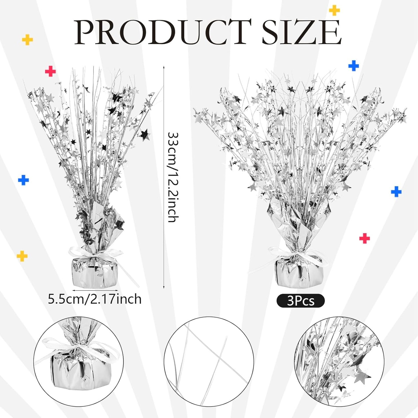 Crowye 18 Pieces Metallic Foil Spray Centerpiece Party Star Table Decoration Burst Metallic Table Centerpieces for Birthday Party Season Holiday(Silver)