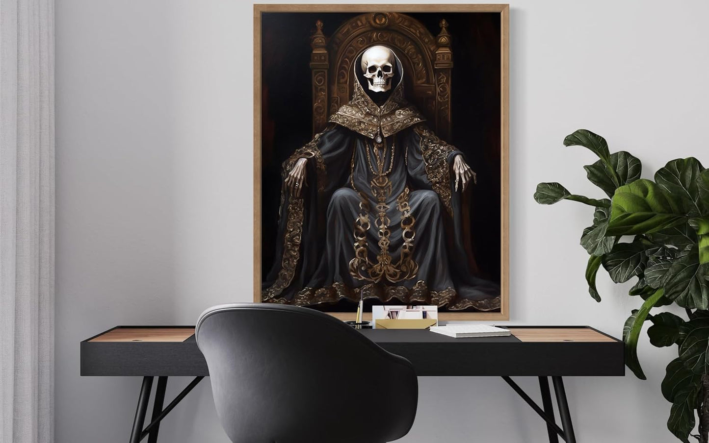 Skull King Poster Art Print, Halloween Scary Vintage Wall Art Academia Spooky Painting Decoration for Horror Prints, Gothic Posters Bedroom Decor 89 (Skull King 1, 11 x 14 inches, Wood Frame)