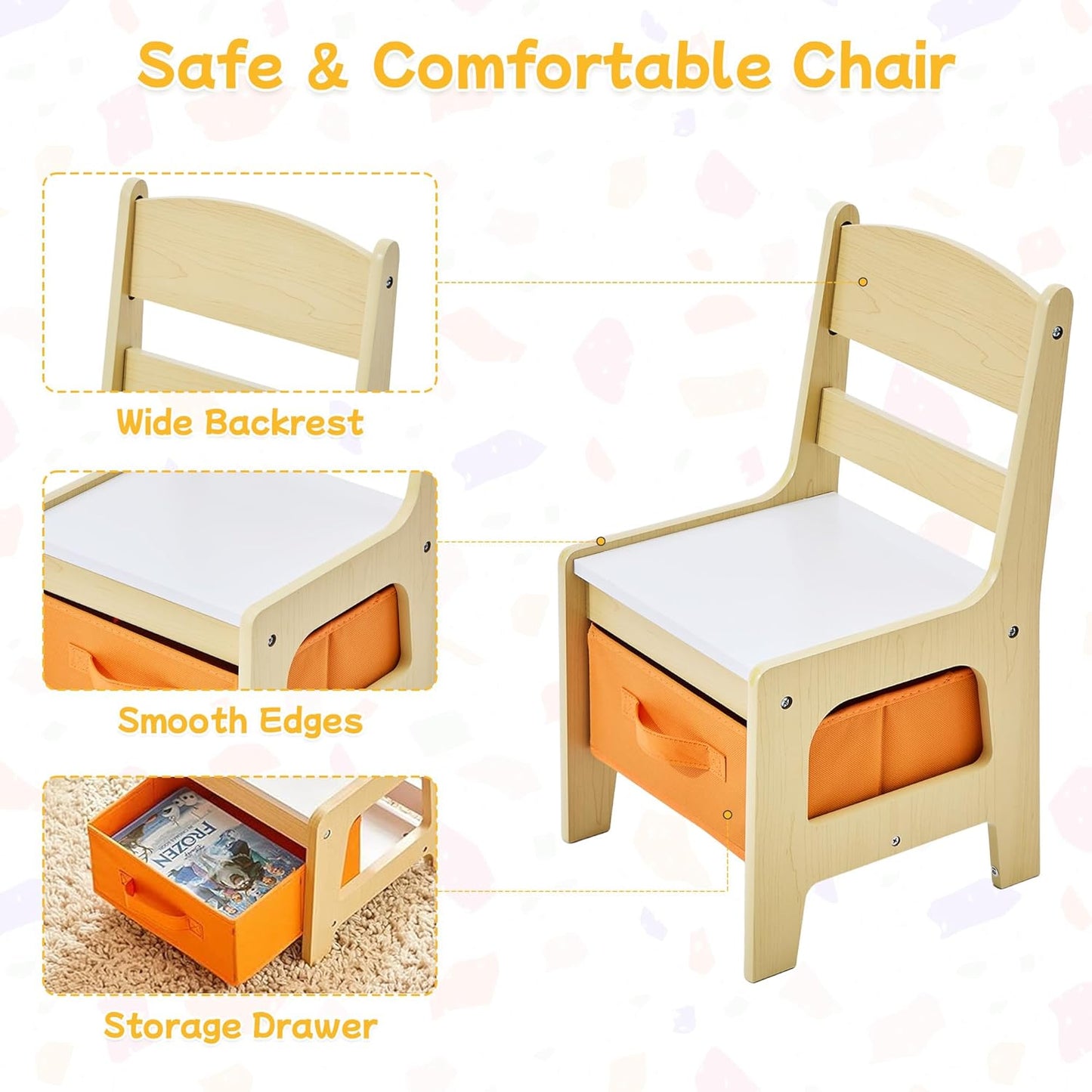 Kids Table and Chair Set, 3 in 1 Wooden Activity Table with Detachable Tabletop, Toddler Table and Chair Set with Storage Drawer, Kids Play Table for Children Art, Craft, Eating, Learning