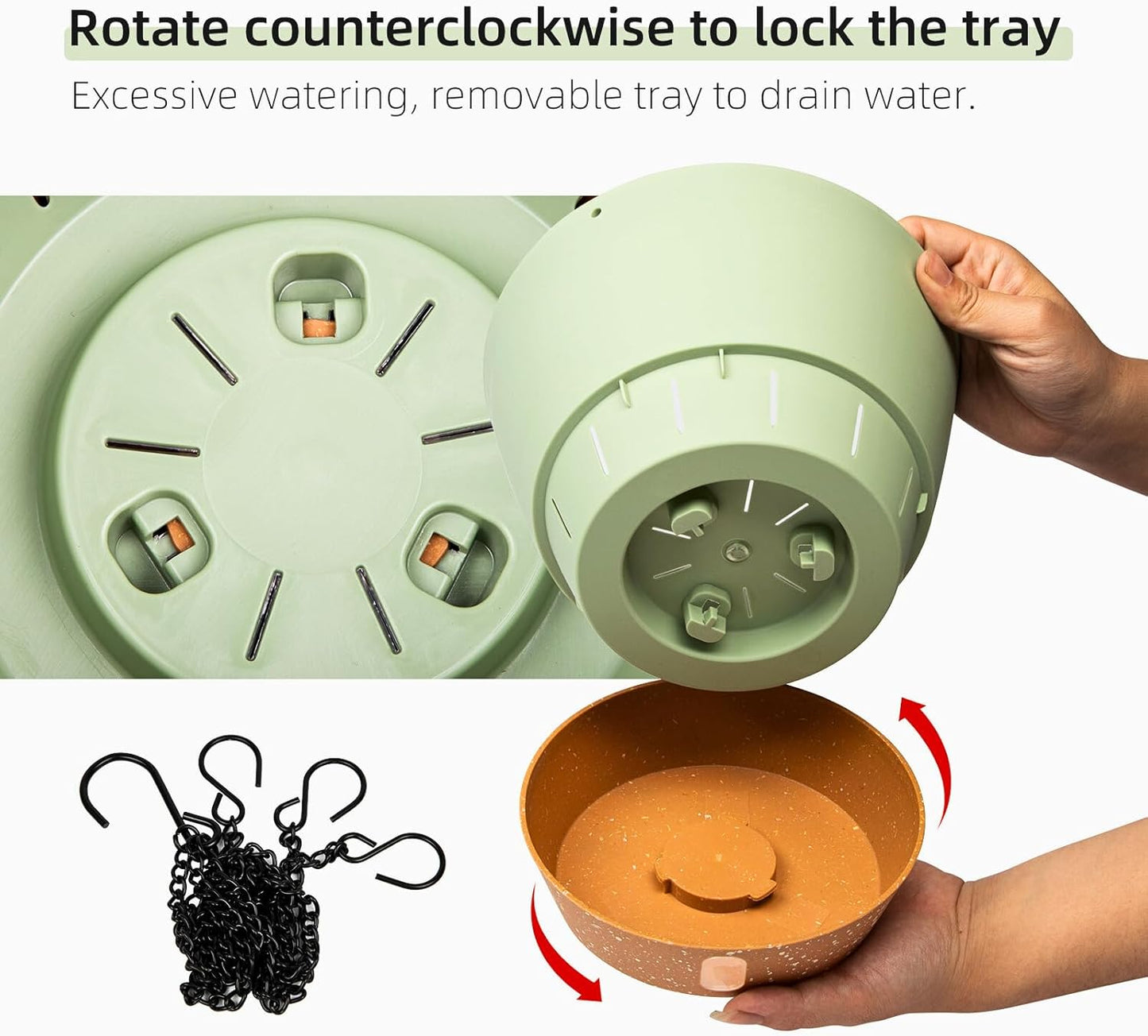 QCQHDU 2 Pack Hanging Planters for Indoor Outdoor Plants, 8 Inch Hanging Baskets Flower Pots with Reservoir Tray & Visible Water-Level