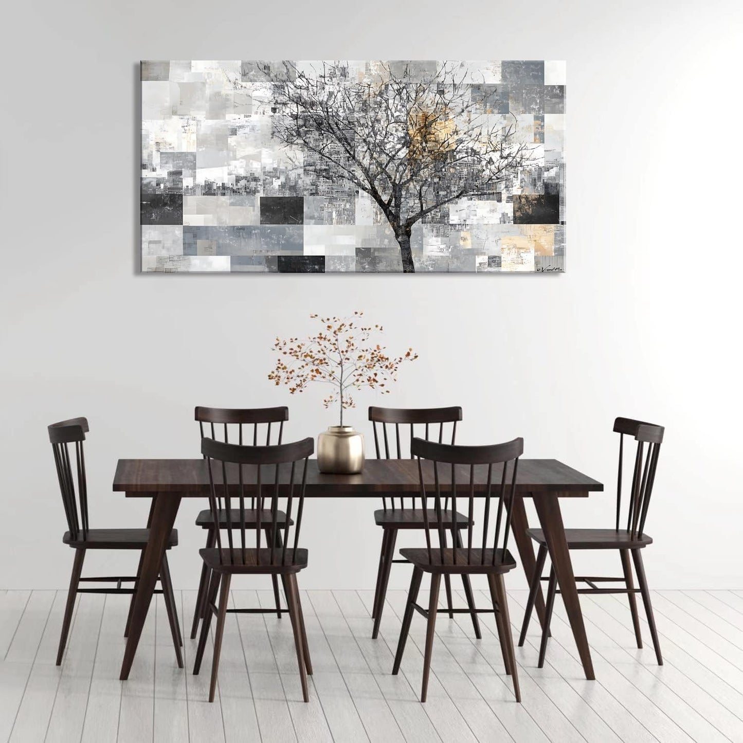 LASMOND Modern Abstract Tree Wall Art for Living Room Black and White Canvas Painting Wall Art Large Nature Landscape Artwork Bedroom Office Home Decor (40x20 Inches)