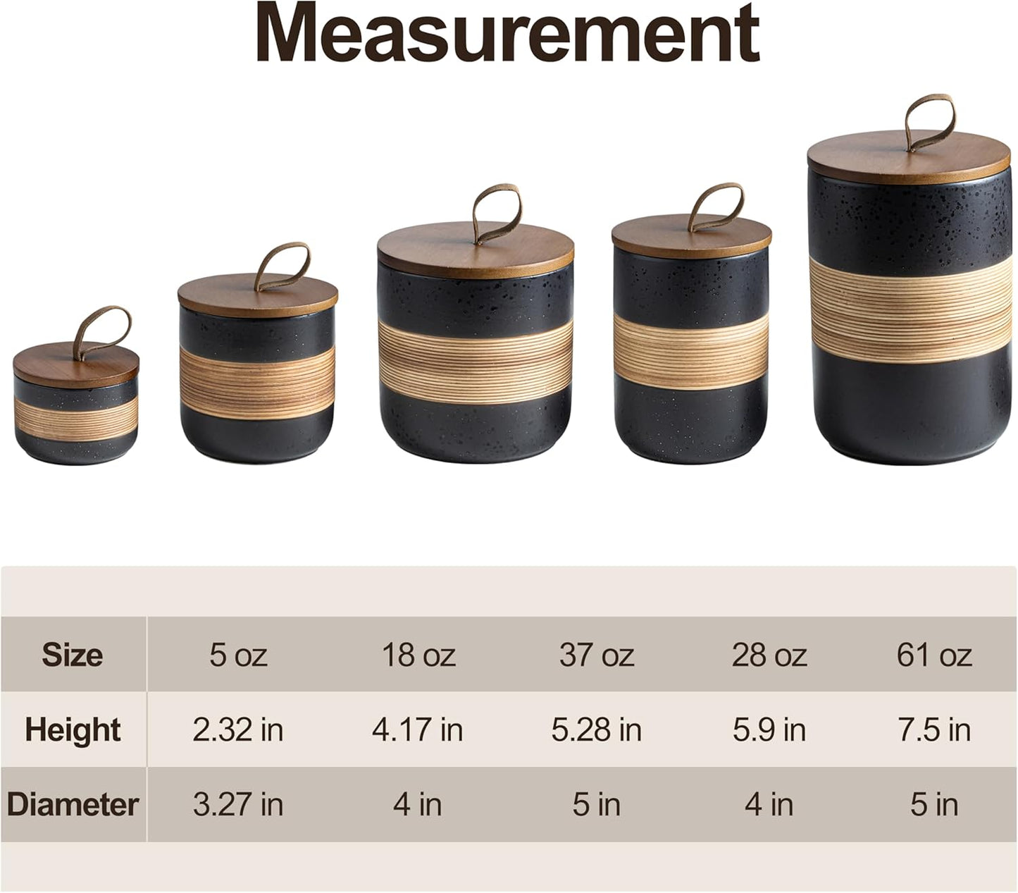 Large Storage Containers with Lids, Ceramic Coffee Container Kitchen Food Storage Jars for Spice Sugar Tea Bag, Stackable Decorative Jars for Counter, Black & 61oz