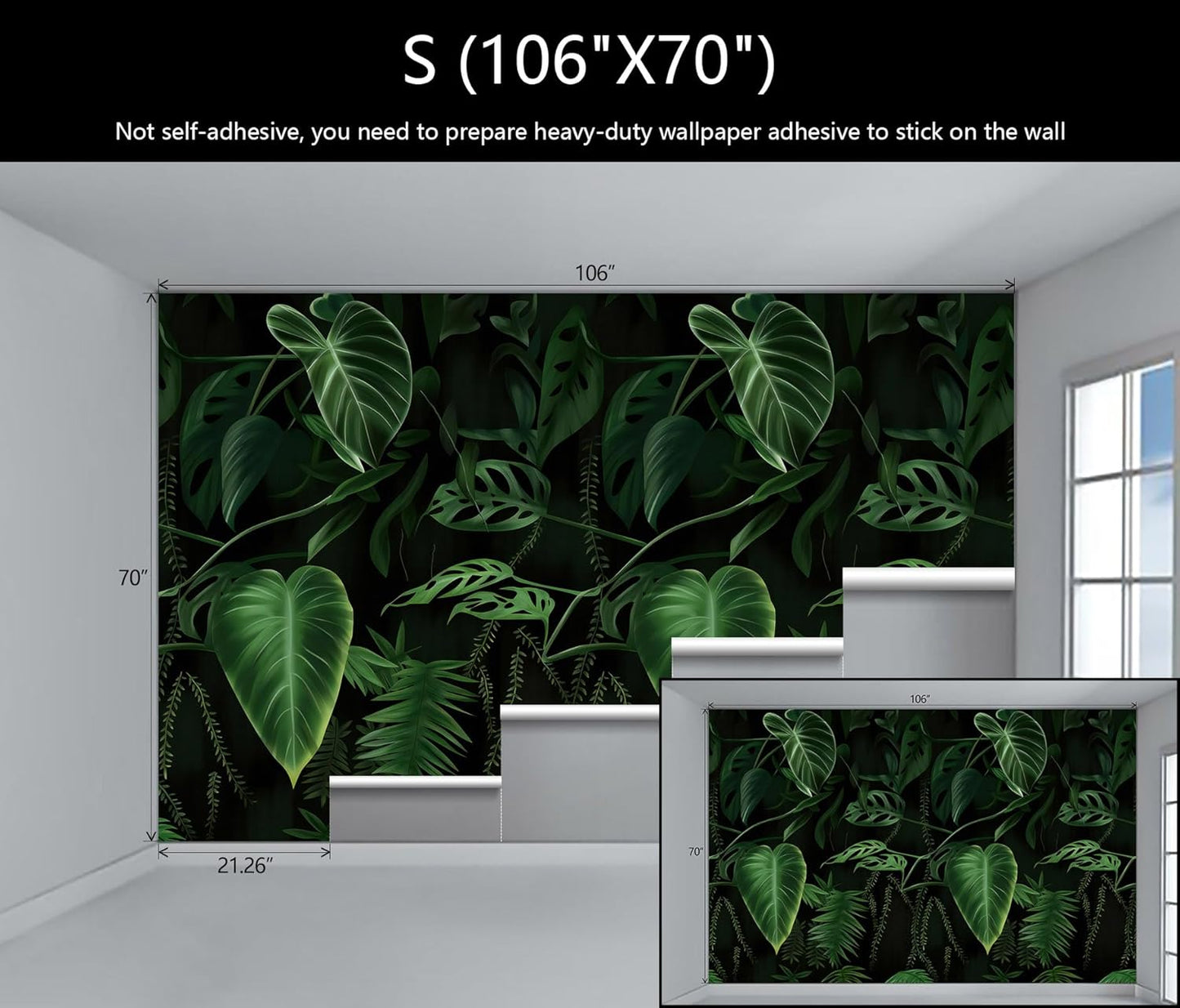 WFBHUA-Green Banana Leaf Wallpaper Mural Tropical Jungle Botanical Leaves Wallpaper for Living Room Bedroom(Not Peel and Stick)
