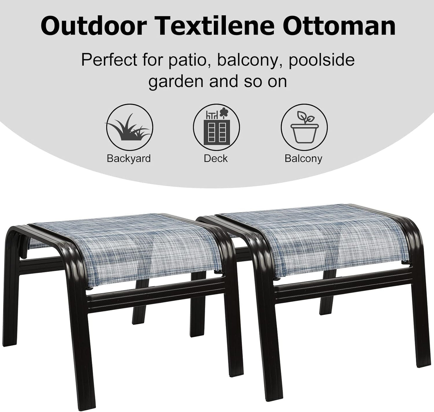 Outdoor Foot Stools Gift for Patio Ottoman Footrest Aluminum Portable Seat Wicker Furniture Stackable Dining Ottoman 2 Pack Blue