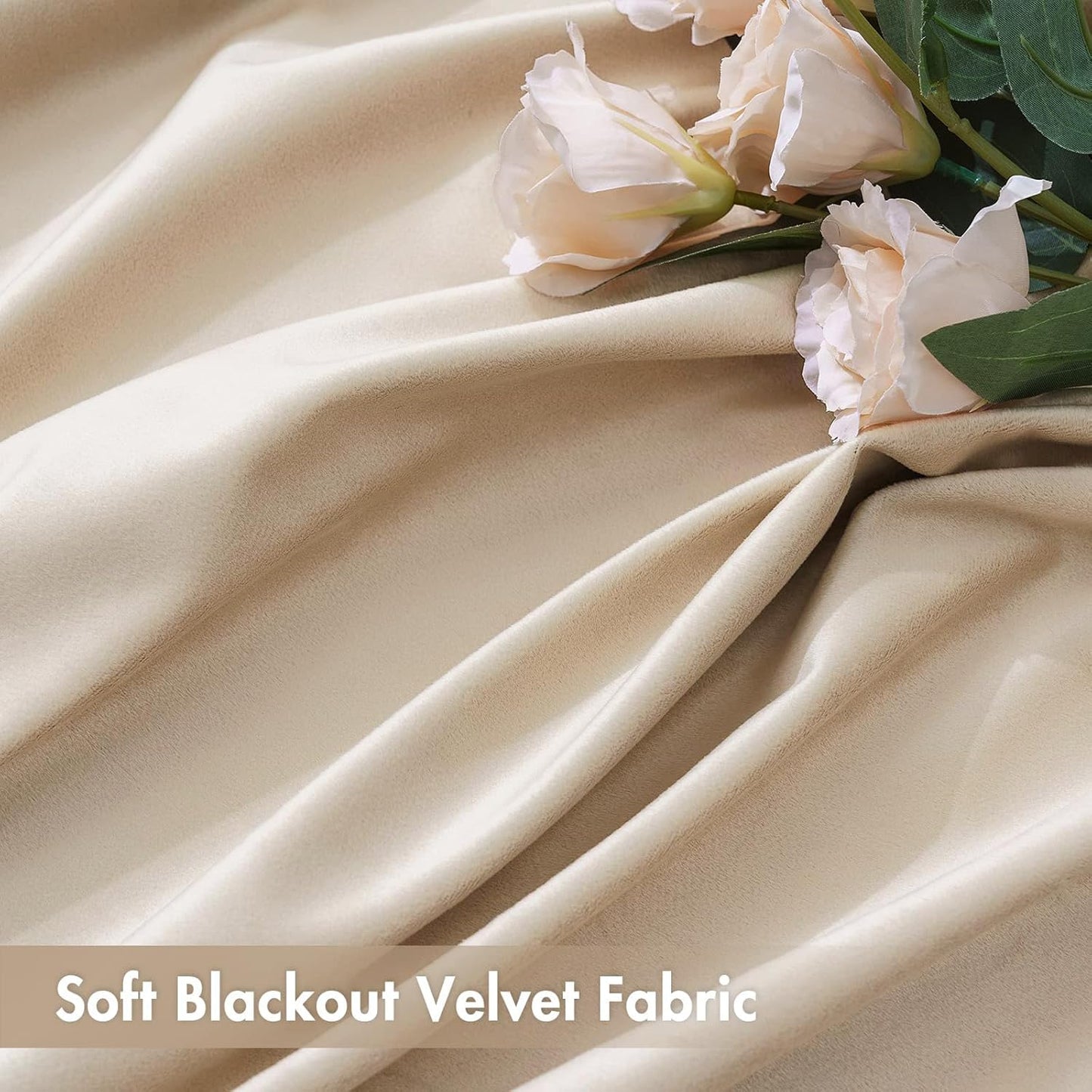 MIULEE Beige Velvet Curtains Thermal Insulated Blackout Curtain Drapes for Bedroom Living Room Darkening 96 Inches Long Curtains Panels Rod Pocket Set of 2