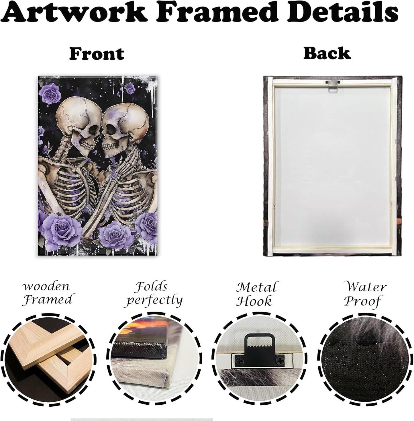 Skull Canvas Wall Art Couple Skeleton Holding Each Other Picture Art Poster Abstract Lover Painting Modern Artwork Horrible Halloween Decor(Artwork-2,16"x24")