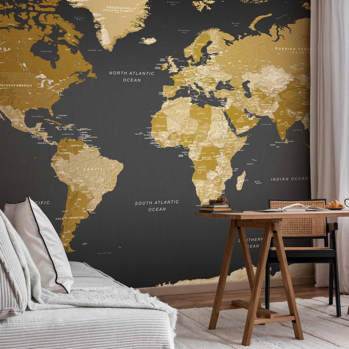 artgeist Wall Mural World Map 193x110 in - XXL Peel and Stick Self-Adhesive Foil Wall Mural Removable Sticker Premium Print Picture Image Design Home Decork-A-0092-x-a