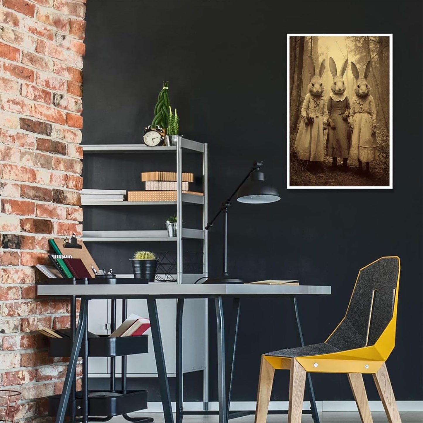 Vintage Horror Spooky Three Rabbits In Occult Forest Spooky Canvas Wall Art Poster Gothic Dark Academia Decorations Room Creepy Print Retro Halloween Wall Decor 12X16inch Unframed