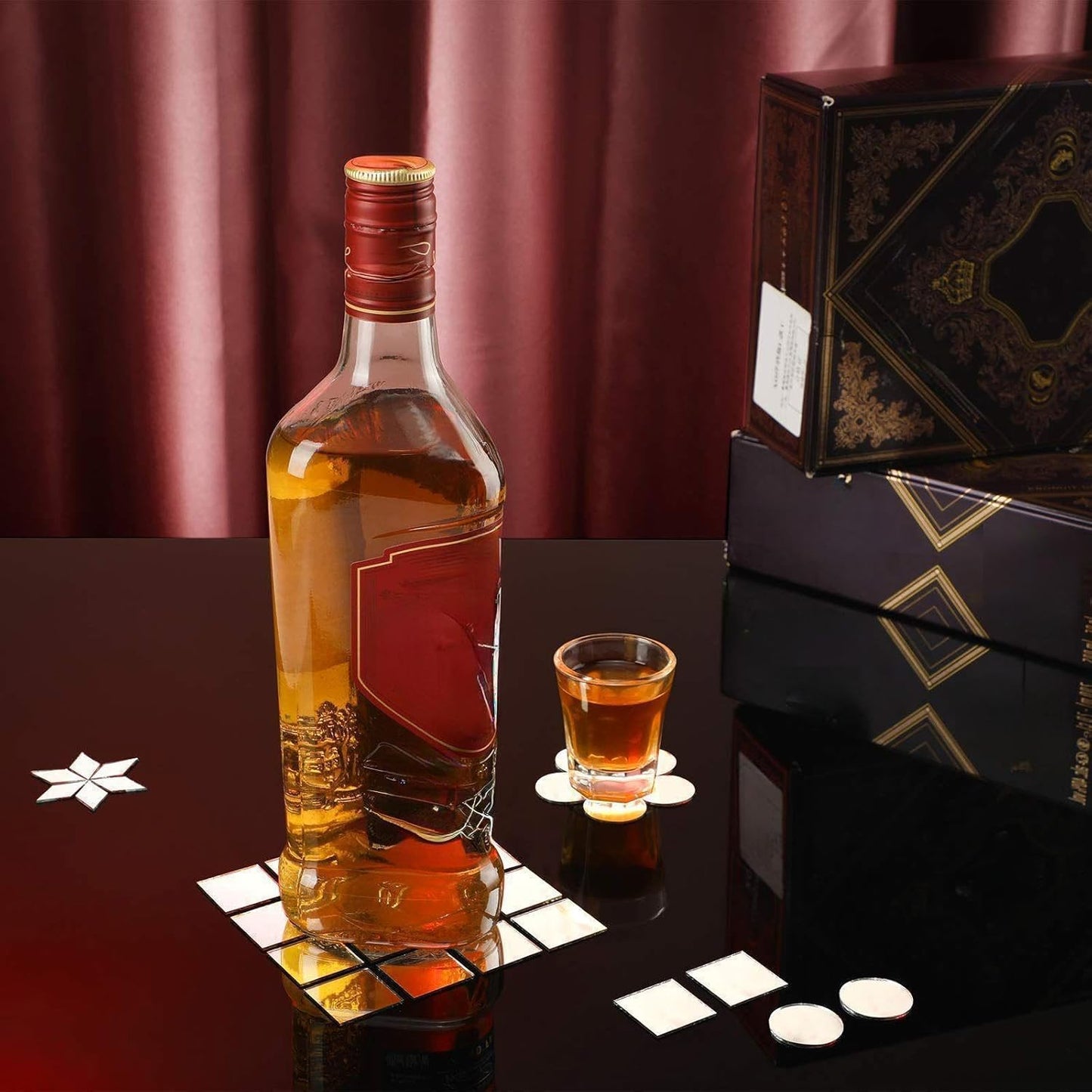 Geiserailie 150 Pieces 1 Inch 3 Shapes Mirror Mosaic Tile Small Round Diamond Square Mini Mosaic Mirrors DIY Craft Glass Decorative for Projects Crafts Supplies, Home Wall Decor.