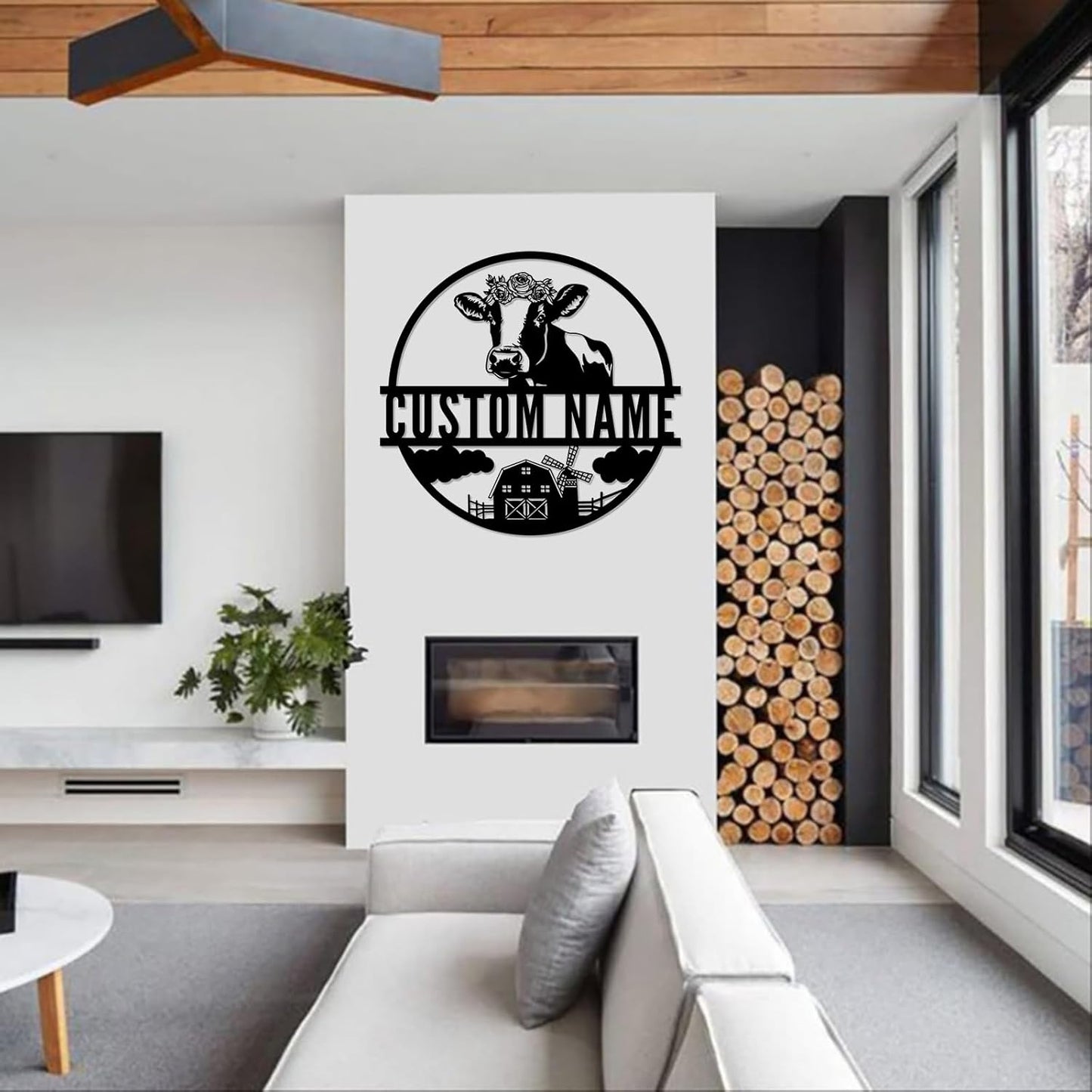 Custom Cow Metal Sign, Personalized Family Name Wall Art, Farmhouse Customized Gifts for Farmer, Flower Monogram Decor for Living Room Indoor Outdoor Hanging