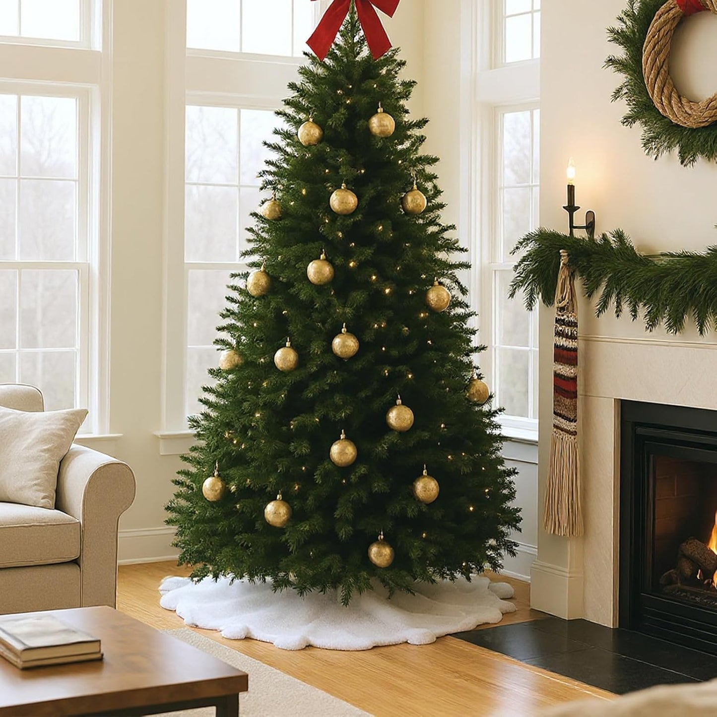 36 Inch Christmas Faux Fur Tree Skirt, White Plush Tree Skirt with Pom-pom Christmas Party Holiday Decorations for Home Indoor Outdoor Xmas Decor Supplies