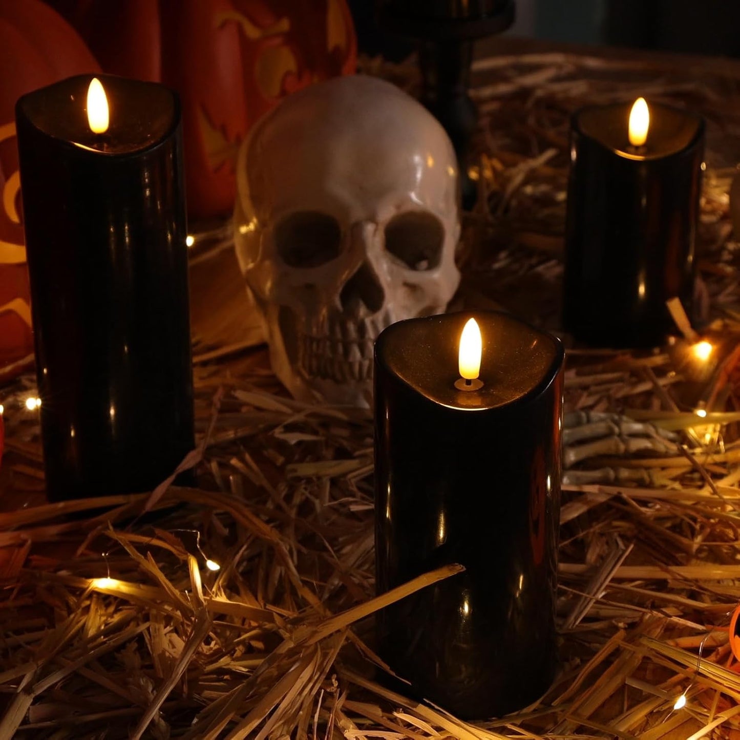 NURADA Outdoor Flameless Candles with Remote Timer - Waterproof Realistic Flickering LED Pillar Electric Battery Operated Fake Candle for Home Halloween Holiday Party Decor - 2 Pack Black(D3”H6”6”)