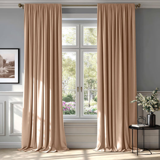MIULEE Blush Beige Velvet Curtains Thermal Insulated Blackout Curtain Drapes for Bedroom Living Room Darkening 108 Inches Long Curtains Panels Rod Pocket Set of 2