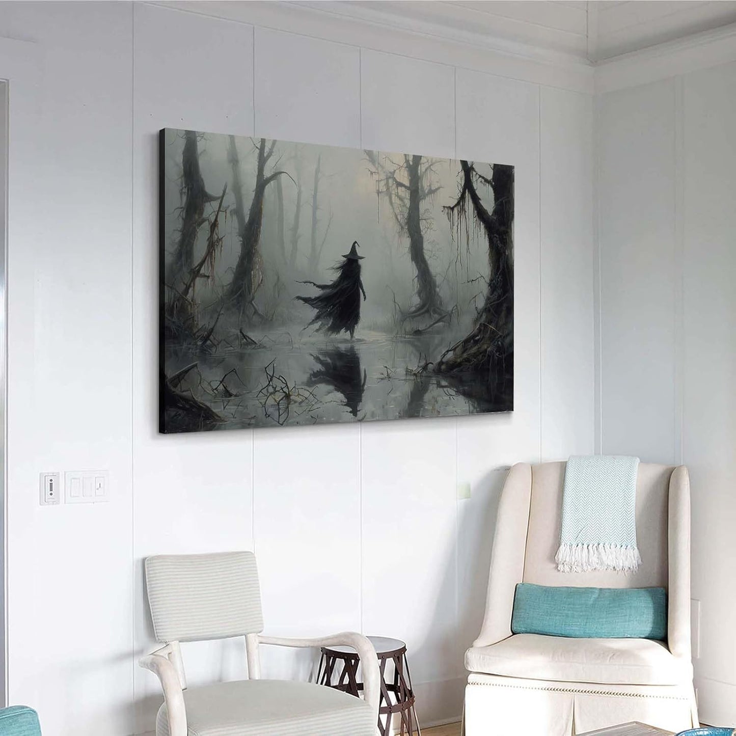 JFHCQJPK Vintage rustic swamp witch poster dark moody wall art gothic horror season halloween print for home decor retro dark moody painting24x36in Frameless