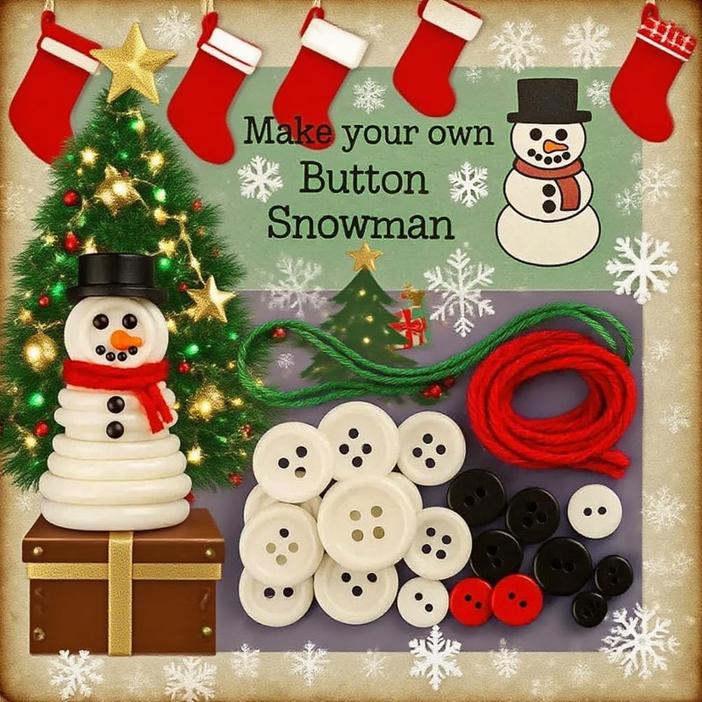 DIY Christmas Button Ornament Making Set - Snowman/Santa/Angel, Fun Holiday Craft Kit for All Ages, Ideal Xmas Tree Hanging Decor & Festive Gifts (Christmas Tree 4)