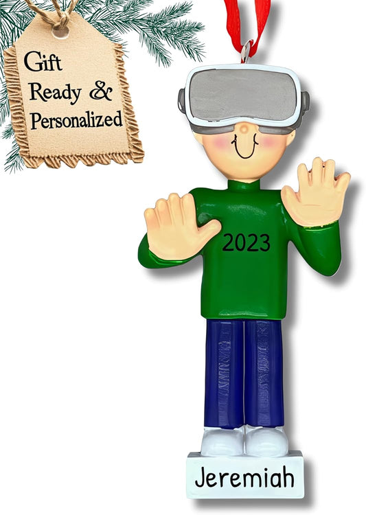 Ornaments by Elves - Personalized Virtual Reality Male Blonde Christmas Ornament - Tech Enthusiast Decor, Unique Gift for Boys, Teens, Brothers - Tree Decoration - in a Giftable Packaging