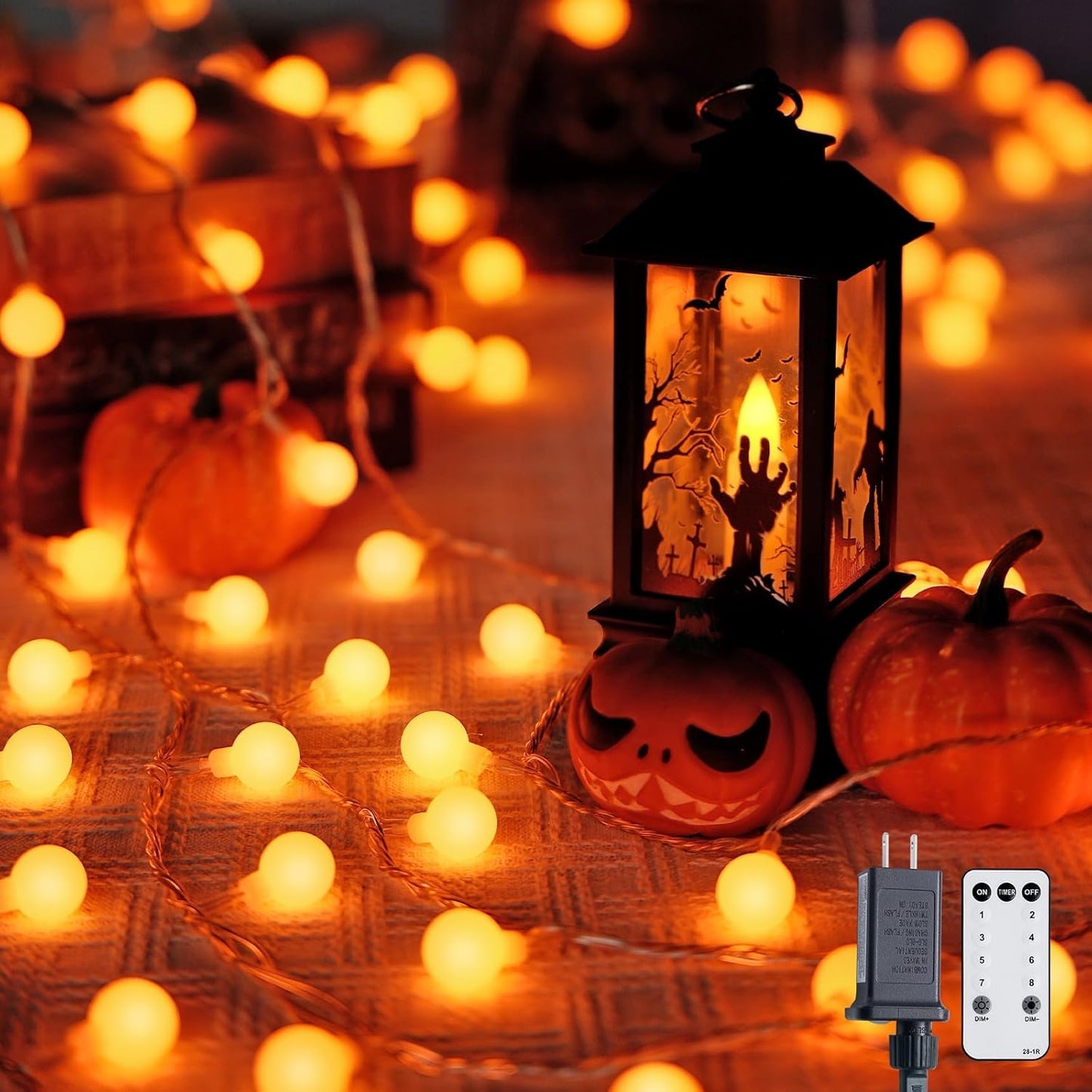 JMEXSUSS Orange String Lights Indoor, Connectable 100 LED Globe String Lights Plug in with Remote, 33ft 8 Modes Orange Halloween Lights Outdoor for Bedroom Thanksgiving Party Halloween Decor