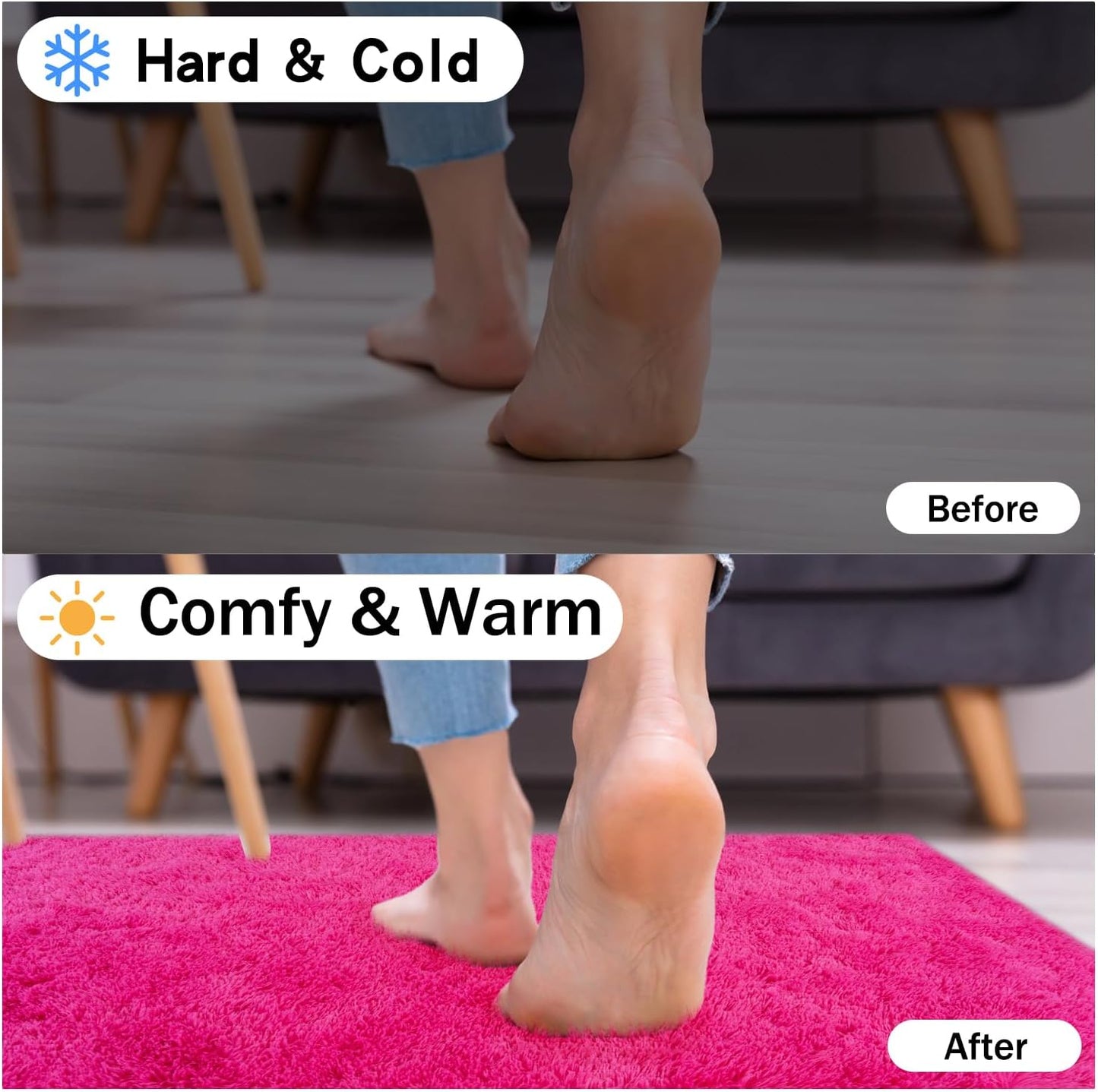 Rezutan Ultra Soft Fluffy Hot Pink Rugs for Bedroom, 4x6 Feet Fluffy Shag Area Rugs for Living Room and Girls Kids Baby Room Decor, Non Slip Nursery Modern Indoor Fuzzy Floor Bedside Carpet