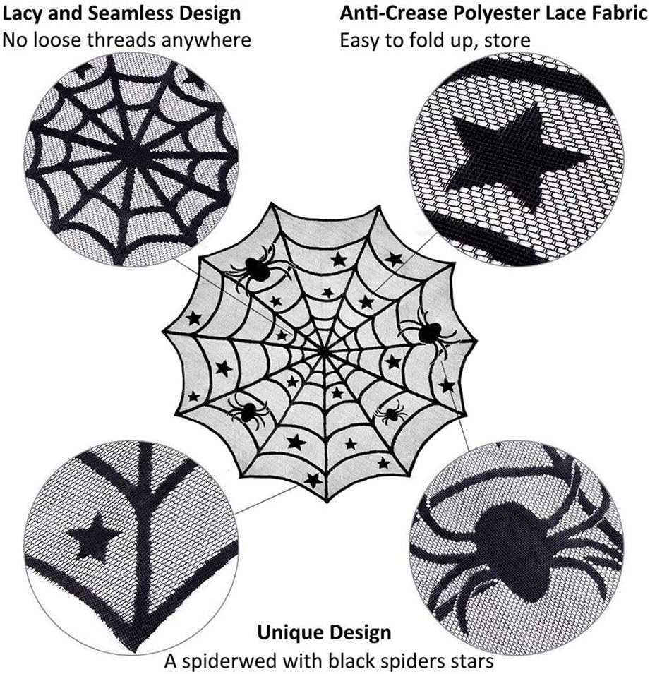 40 Inch Round Spider Web Lace Table Topper Black Halloween Spider Web Tablecloth Party Decoration