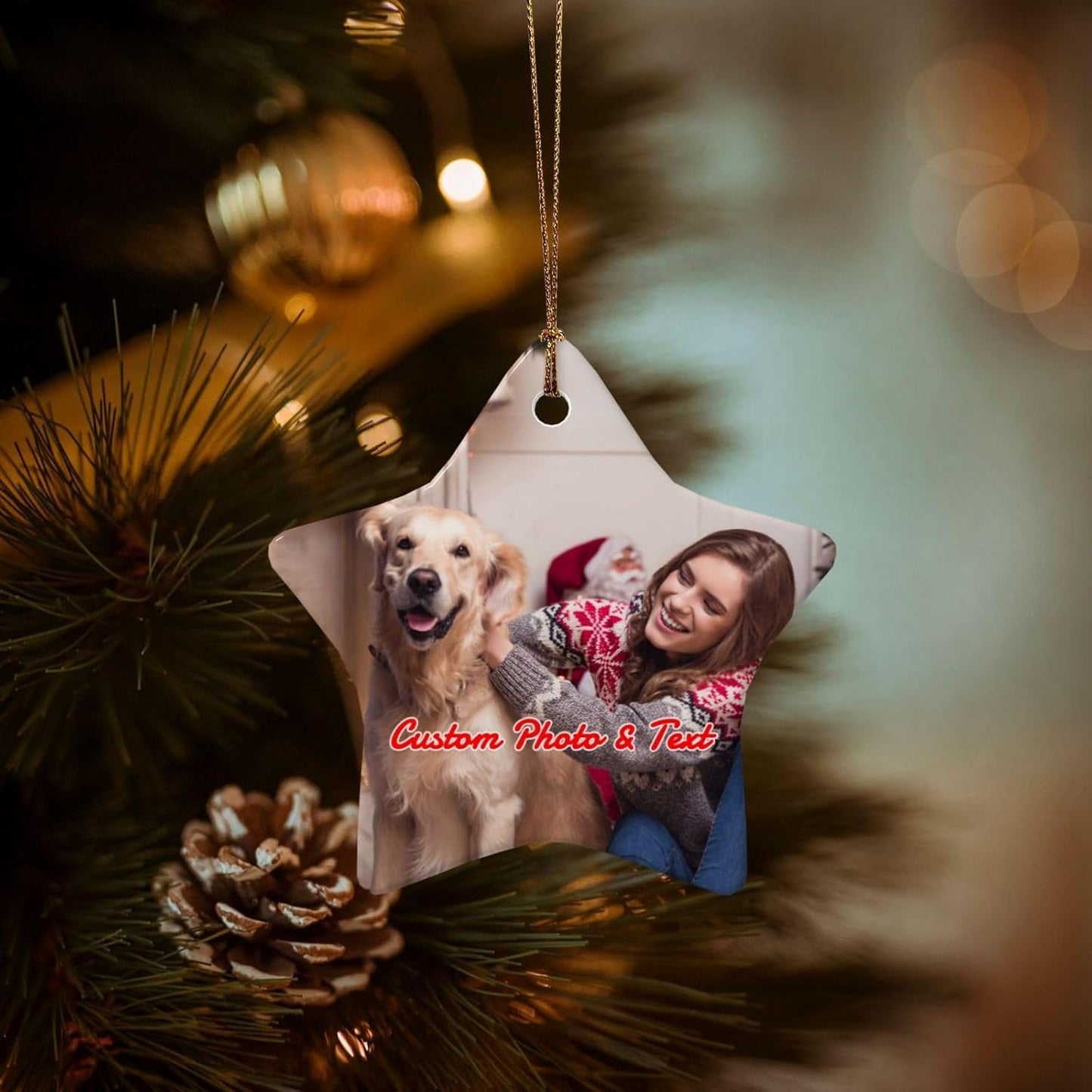 Personalized Christmas Ornaments with Photo 2025 Custom Picture Text Ornaments for Christmas,Double-Sided Ceramic Customized Xmas Tree Decor for Family Couples Dogs,Star