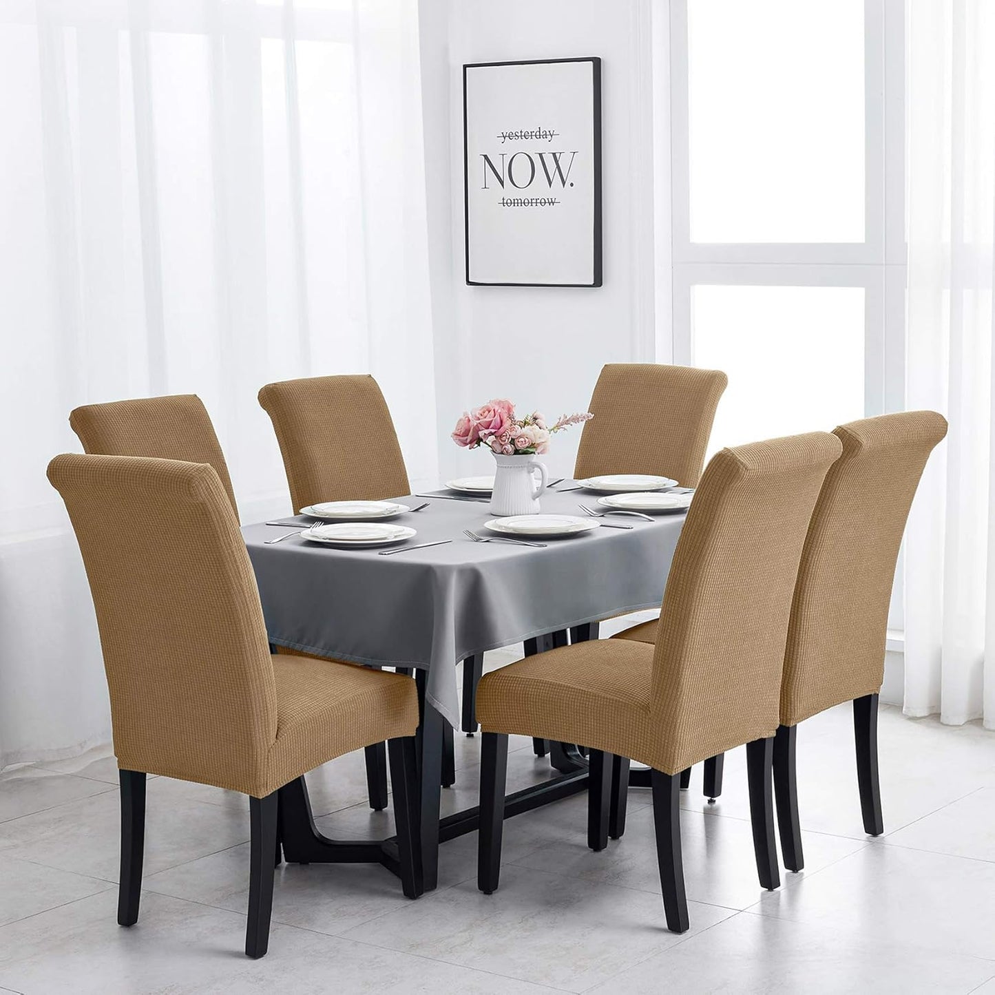 Joccun Chair Covers for Dining Room Set of 4, Dining Chair Slipcovers Stretch Dining Room Chair Covers Seat Protector,Washable Parsons Chair Cover for Home,Hotel,Banquet(Tan,4 Pack)