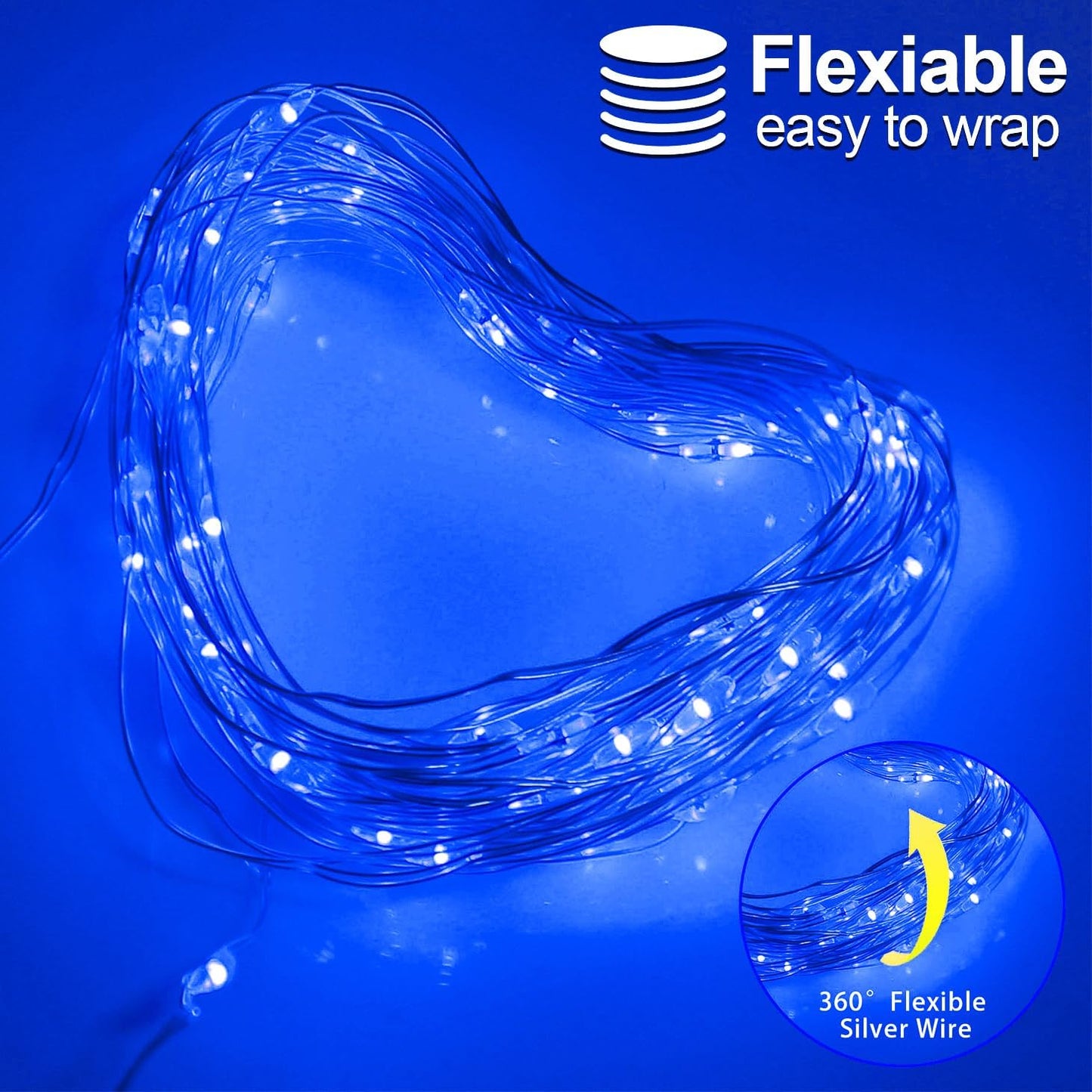 Christmas Decorations Blue Fairy String Lights, Battery Operated with Timer, 2 Pack Total 33FT 100 Led Mini Battery Powered Twinkle Mason Jar Waterproof Firefly Lights DIY Party
