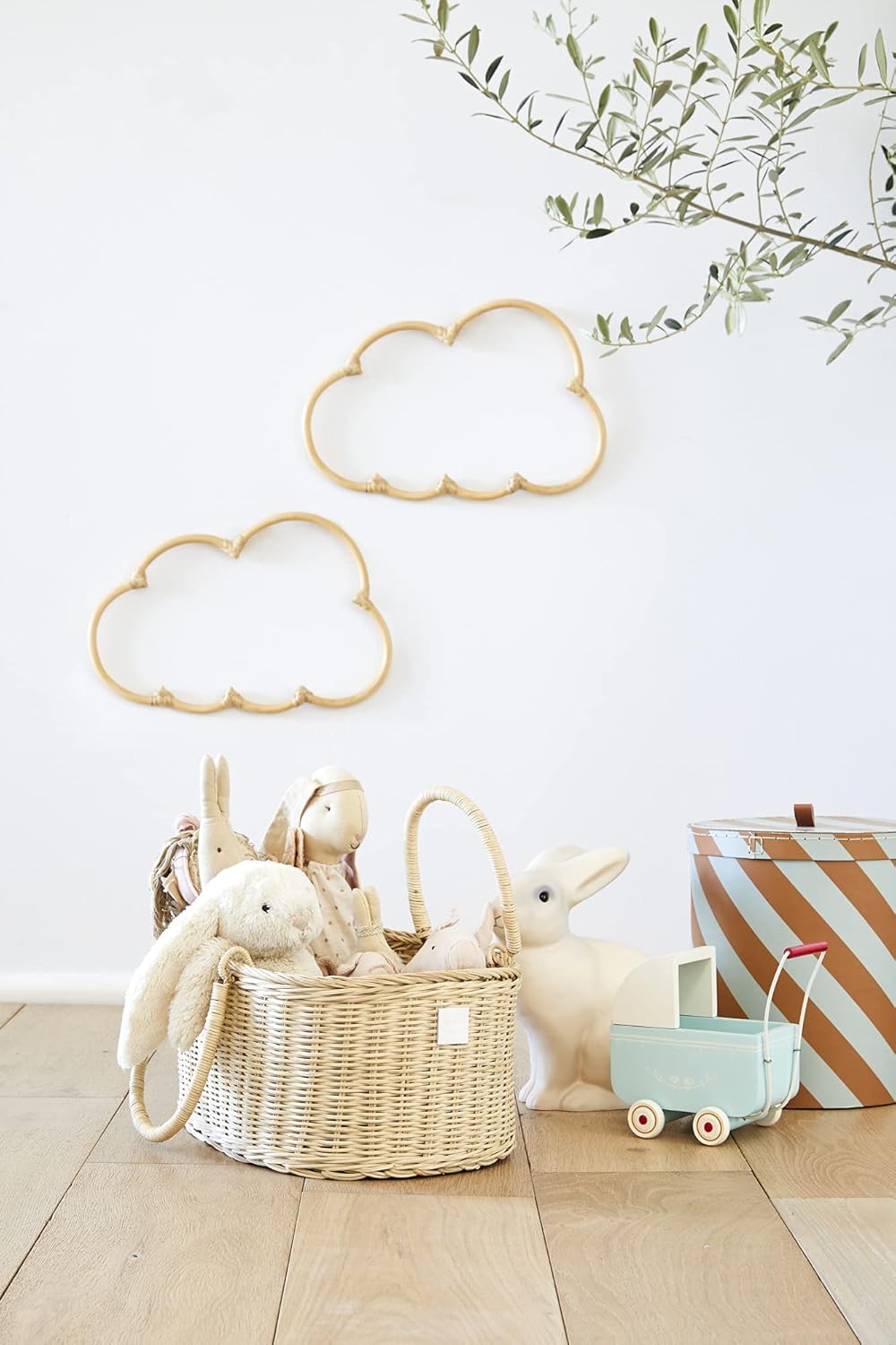BEBE BASK Handmade Wicker Cloud Décor Set of 2 - Rattan Cloud Decorations - Décor for Bedroom and Baby Nursery Wall - for Girls Room